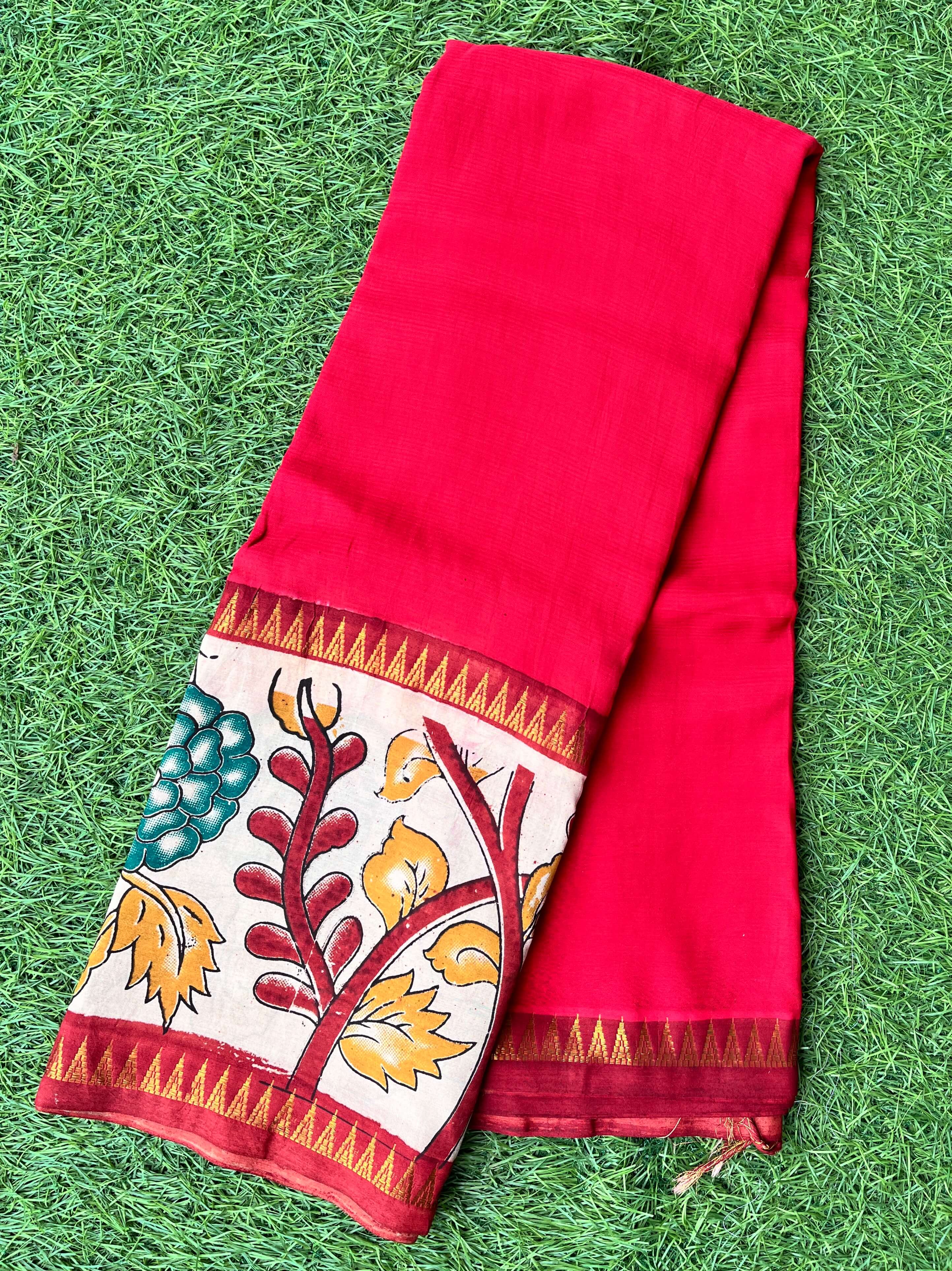 Kalamkari Mangalagiri Silk Gap Border Saree-KDGB-SP-M051