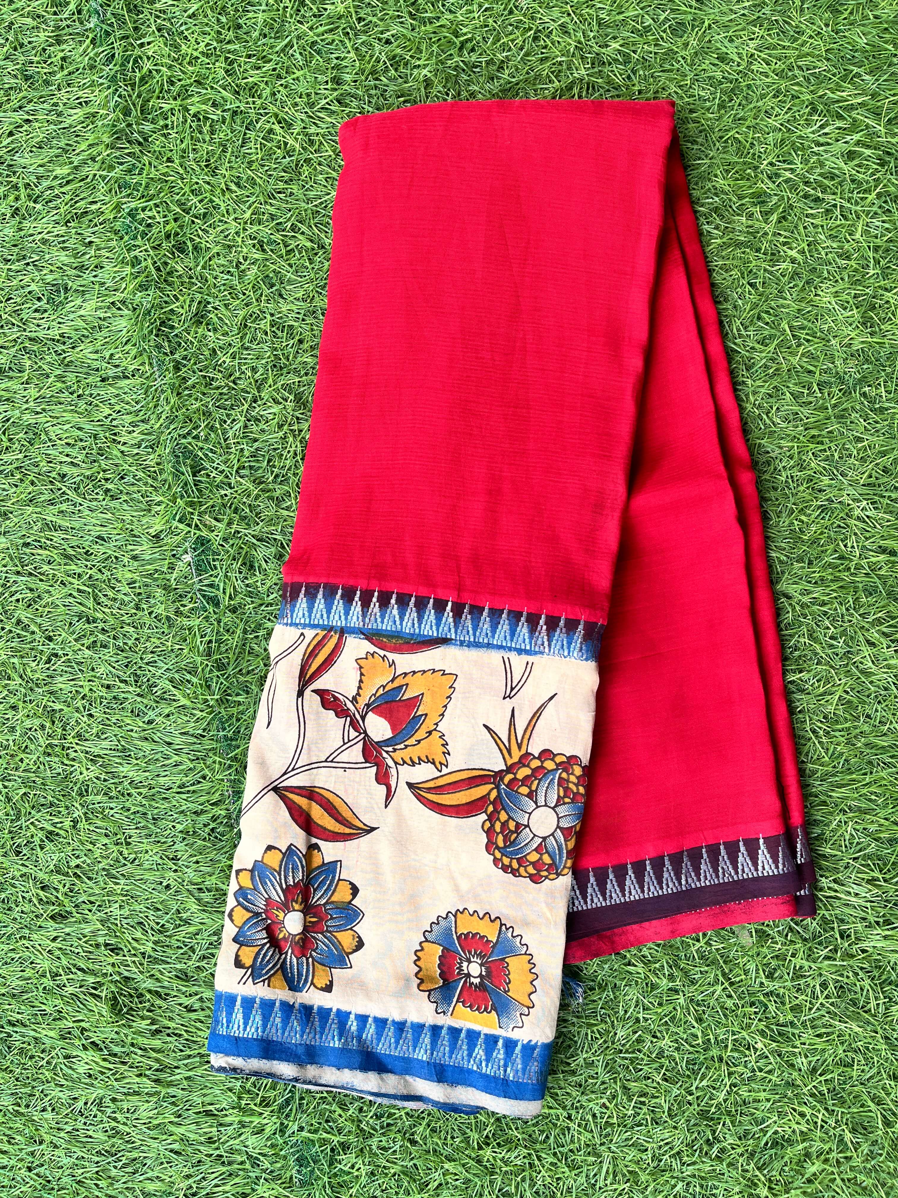 Kalamkari Mangalagiri Silk Gap Border Saree-KDGB-SP-M047