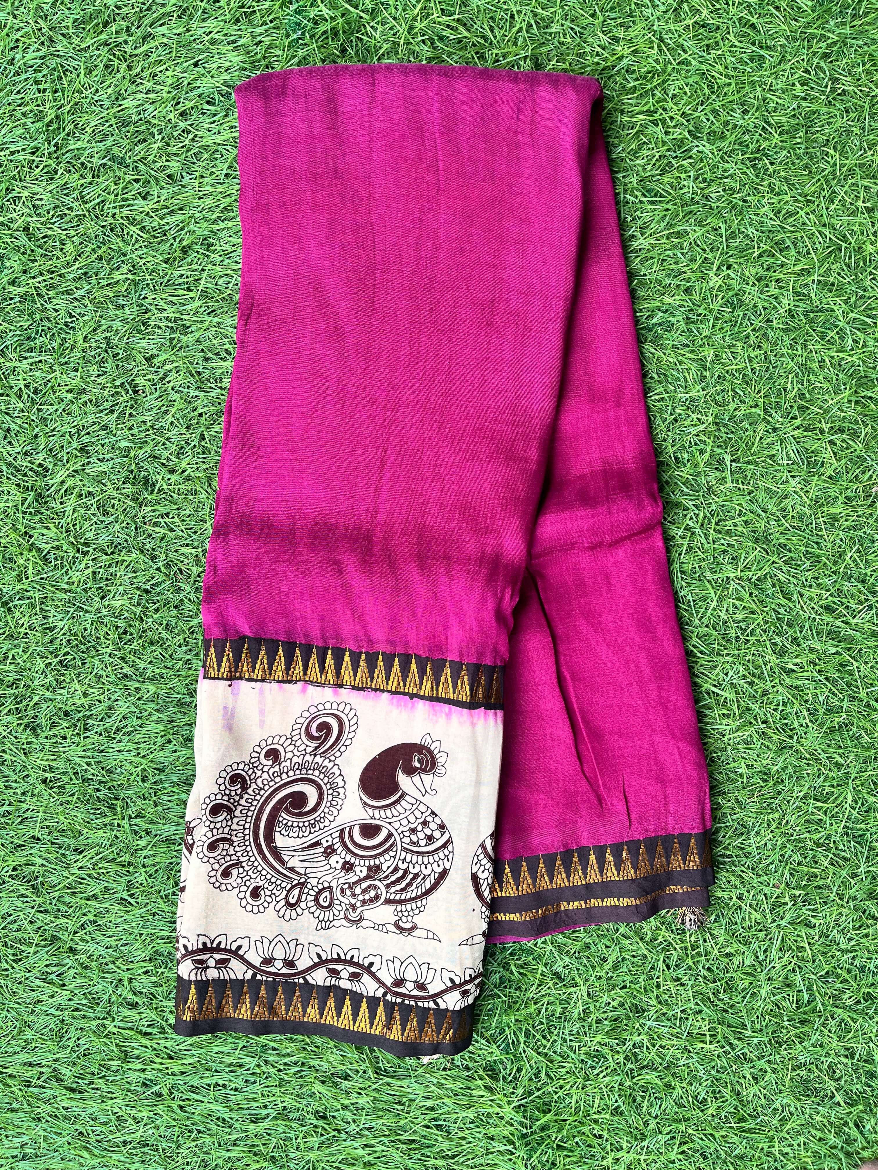 Kalamkari Mangalagiri Silk Gap Border Saree-KDGB-SP-M046