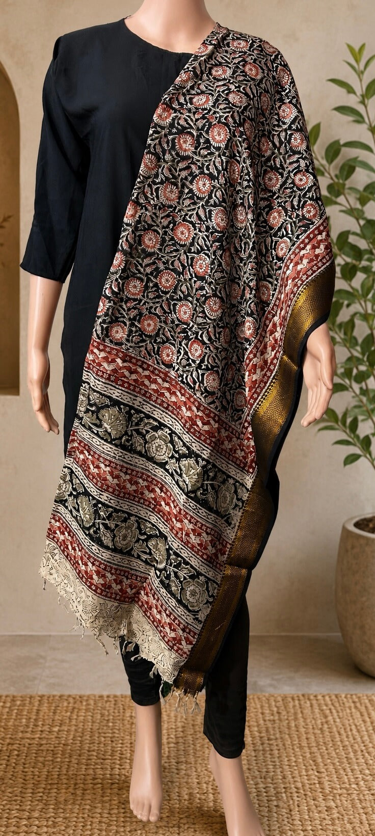 Nizam Border Kalamkari Dupatta- NBKHBD-N-M182