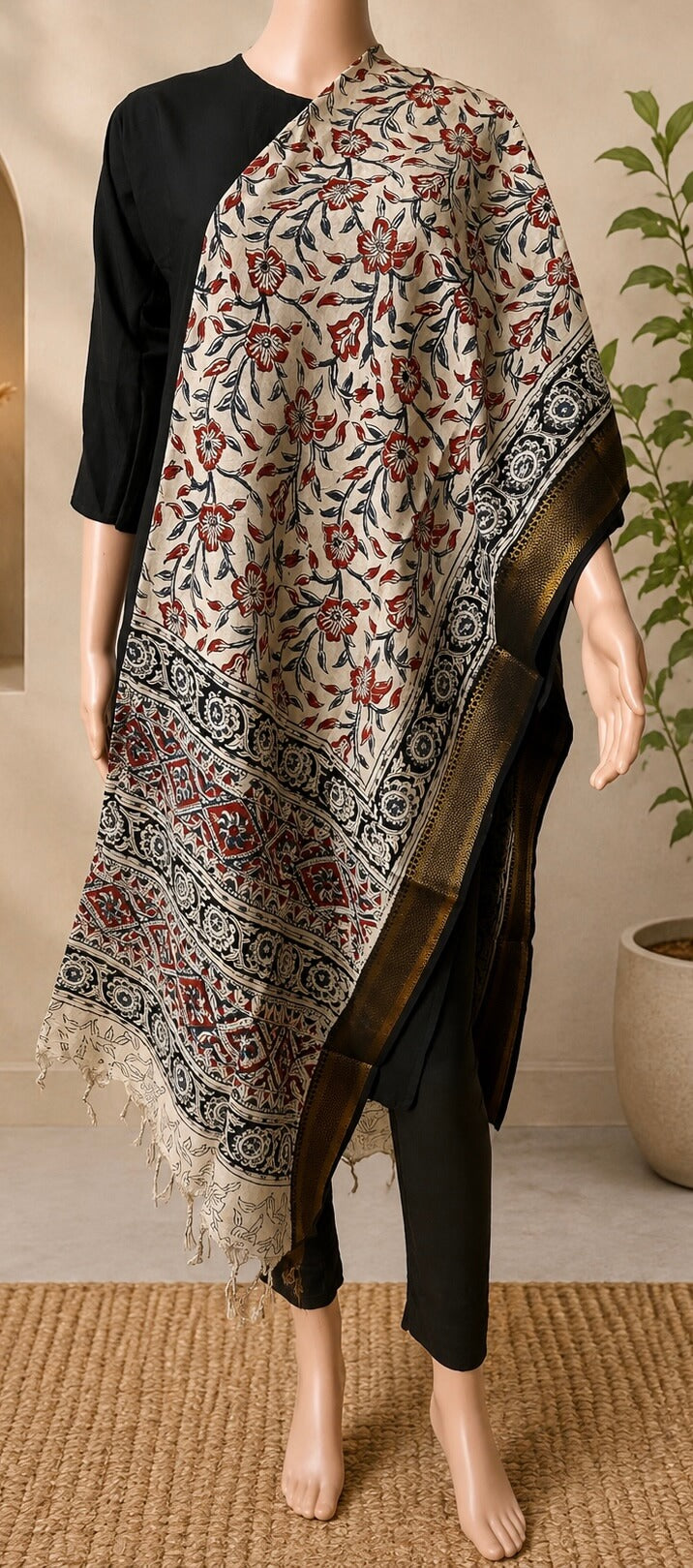 Nizam Border Kalamkari Dupatta- NBKHBD-N-M179