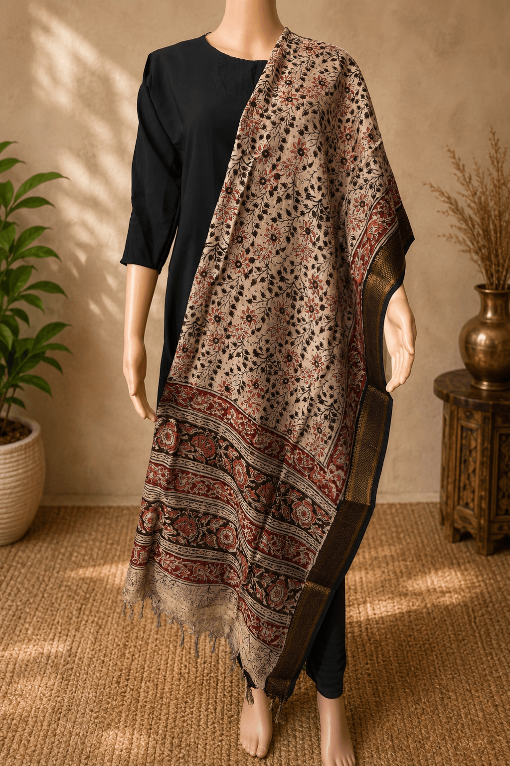 Nizam Border Kalamkari Dupatta- NBKHBD-N-M184