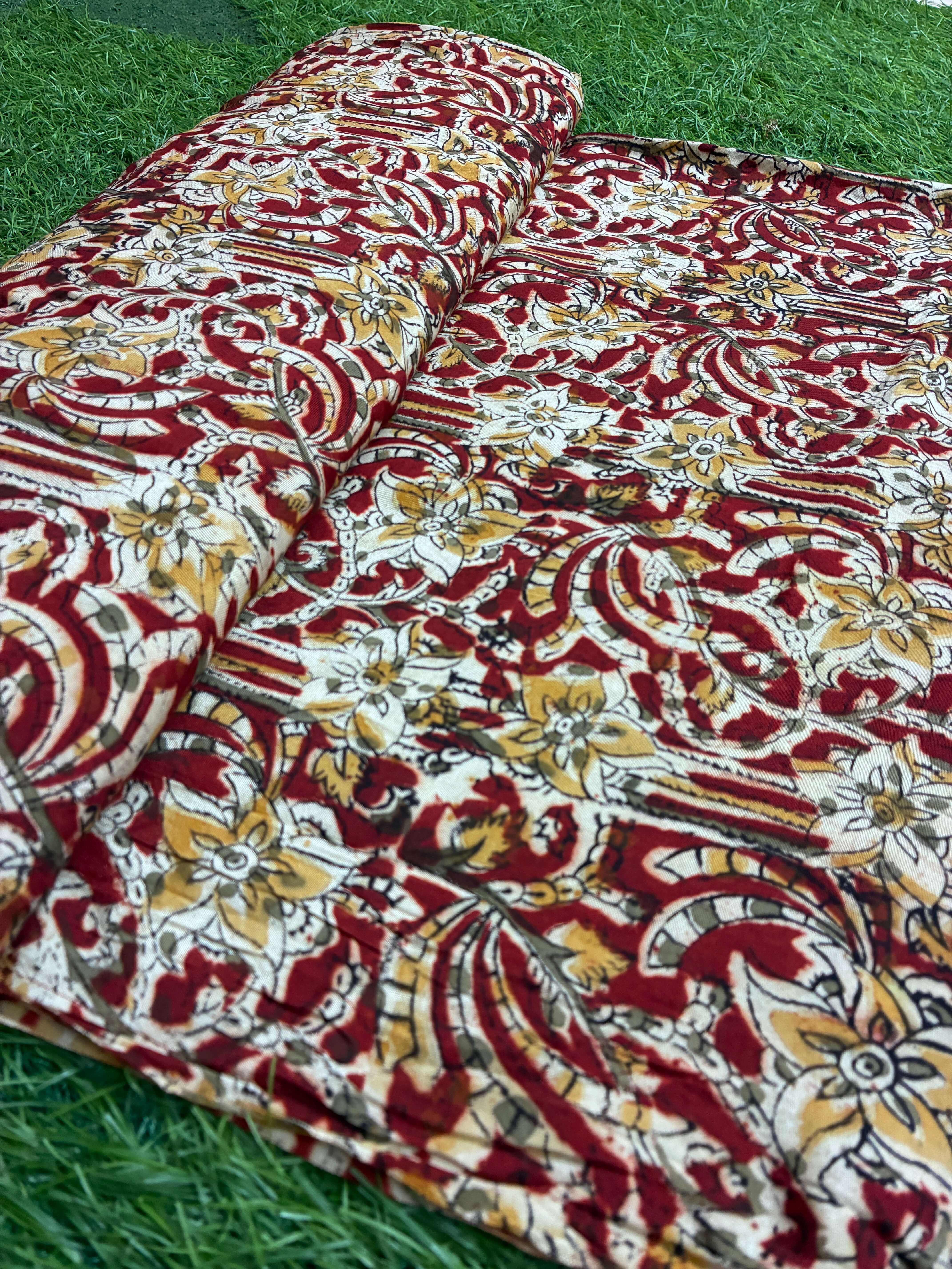 Kalamkari Block Printed Chennuri Silk Fabric - HBPS-B004