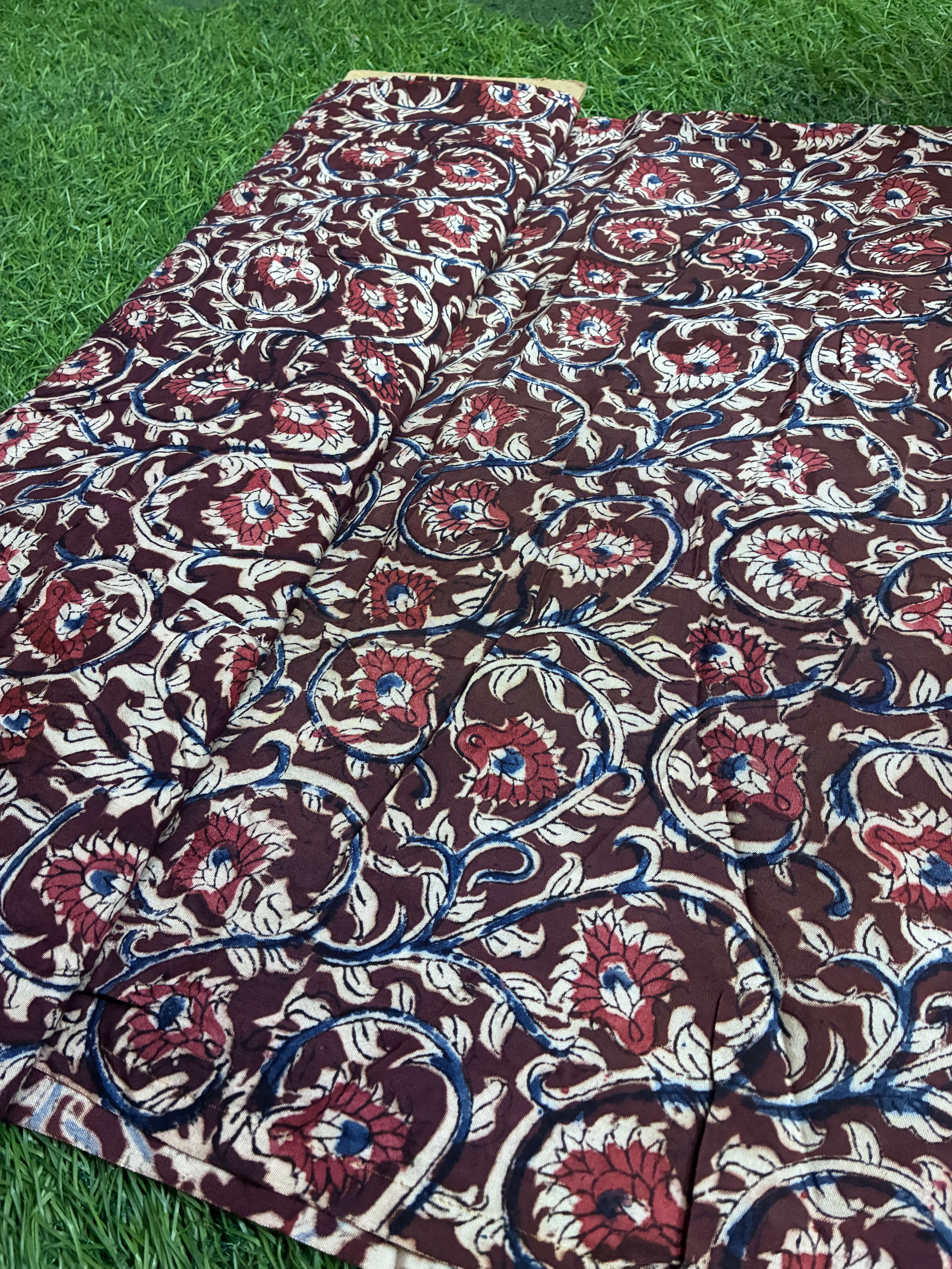 Kalamkari Block Printed Chennuri Silk Fabric - HBPS-B005