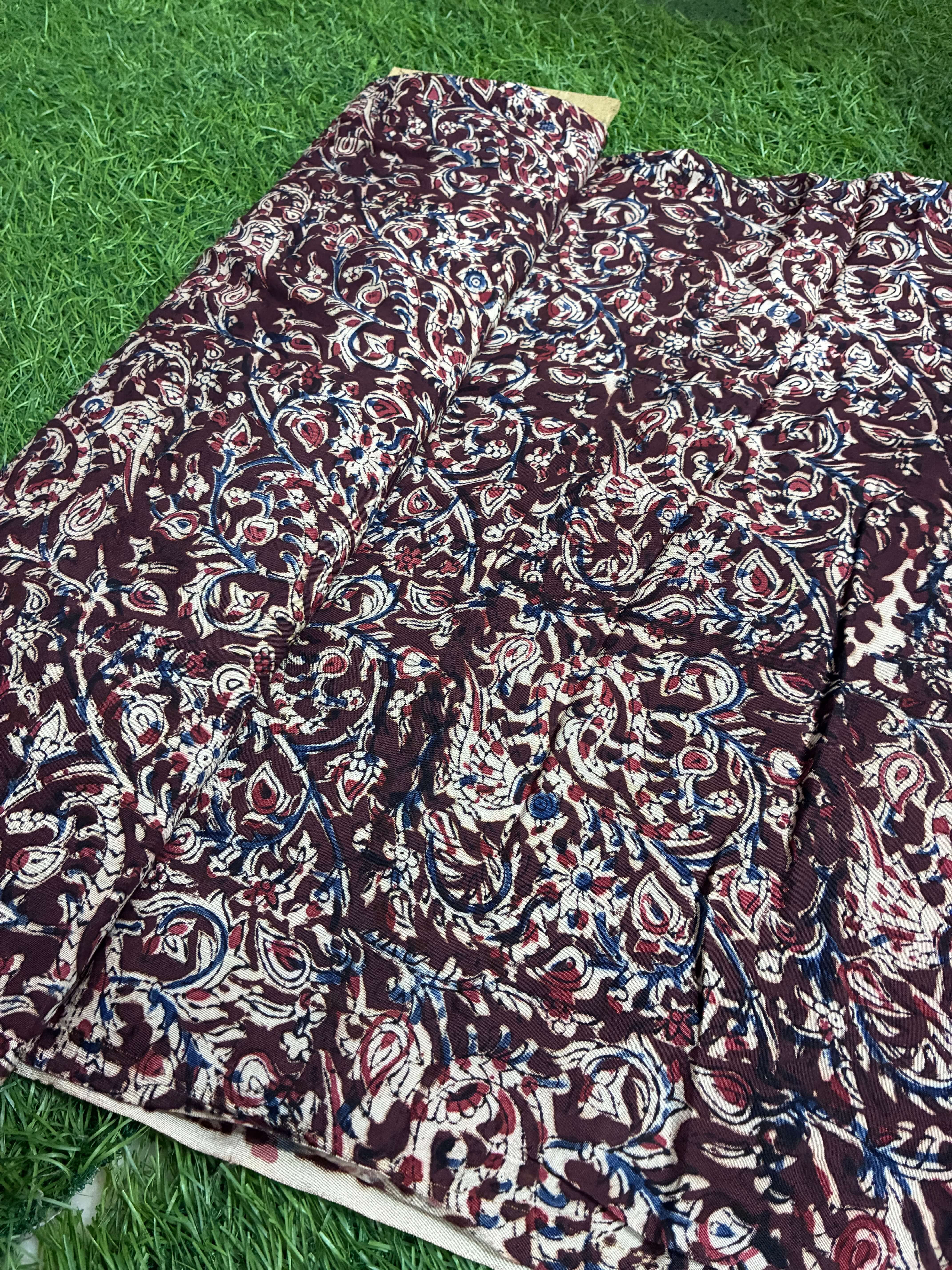 Kalamkari Block Printed Chennuri Silk Fabric - HBPS-B006
