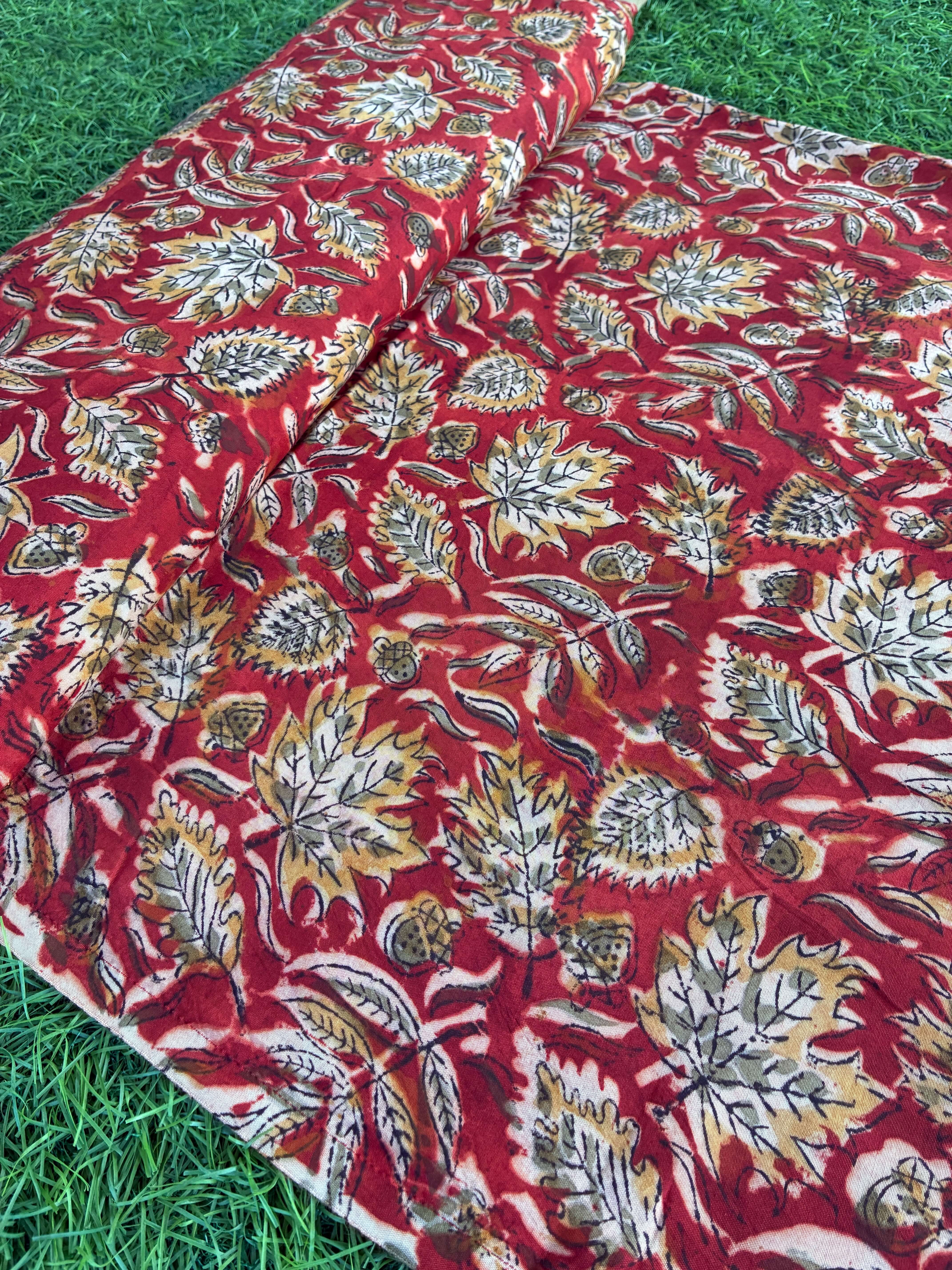 Kalamkari Block Printed Chennuri Silk Fabric - HBPS-B009