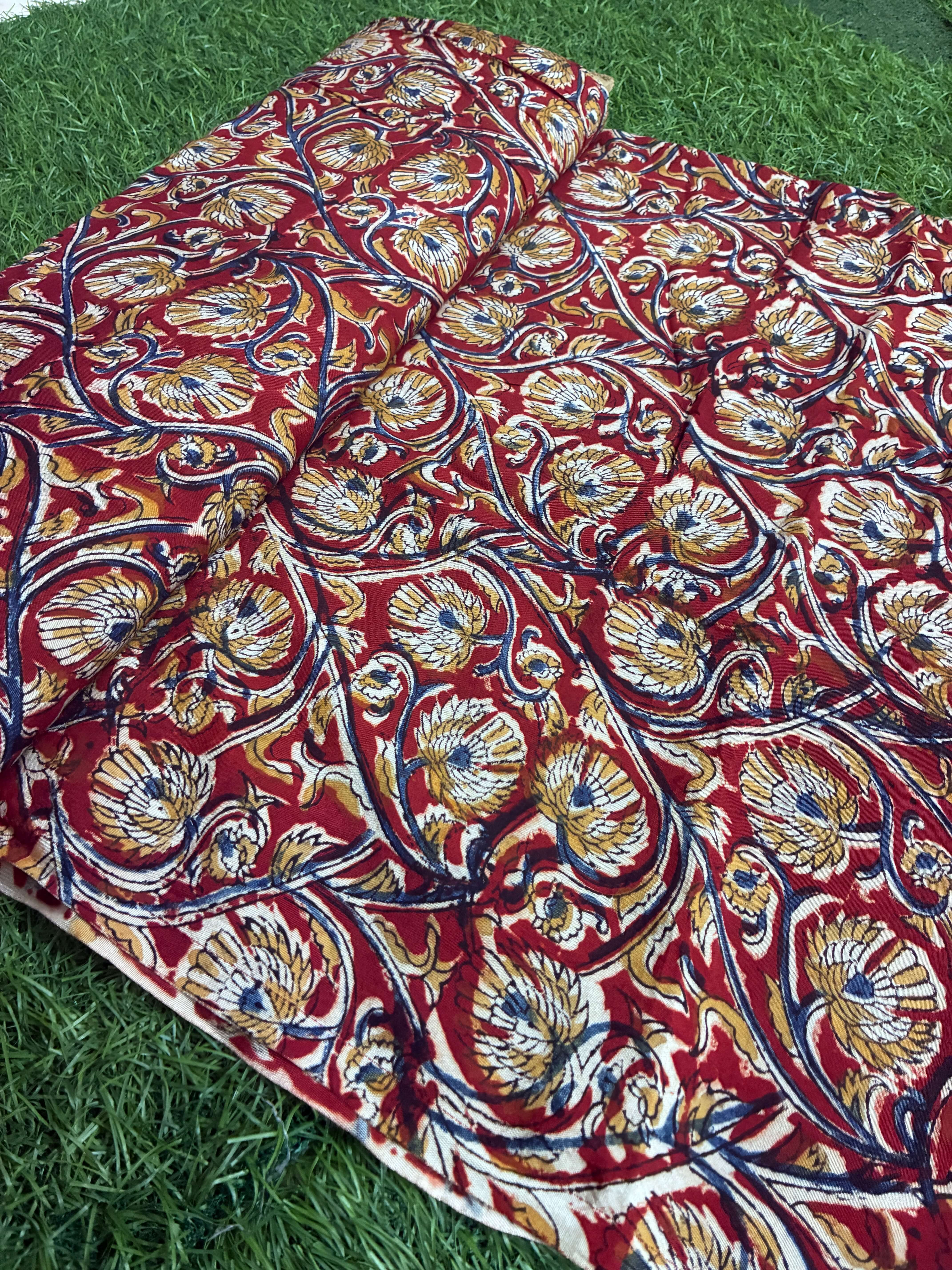 Kalamkari Block Printed Chennuri Silk Fabric - HBPS-B010
