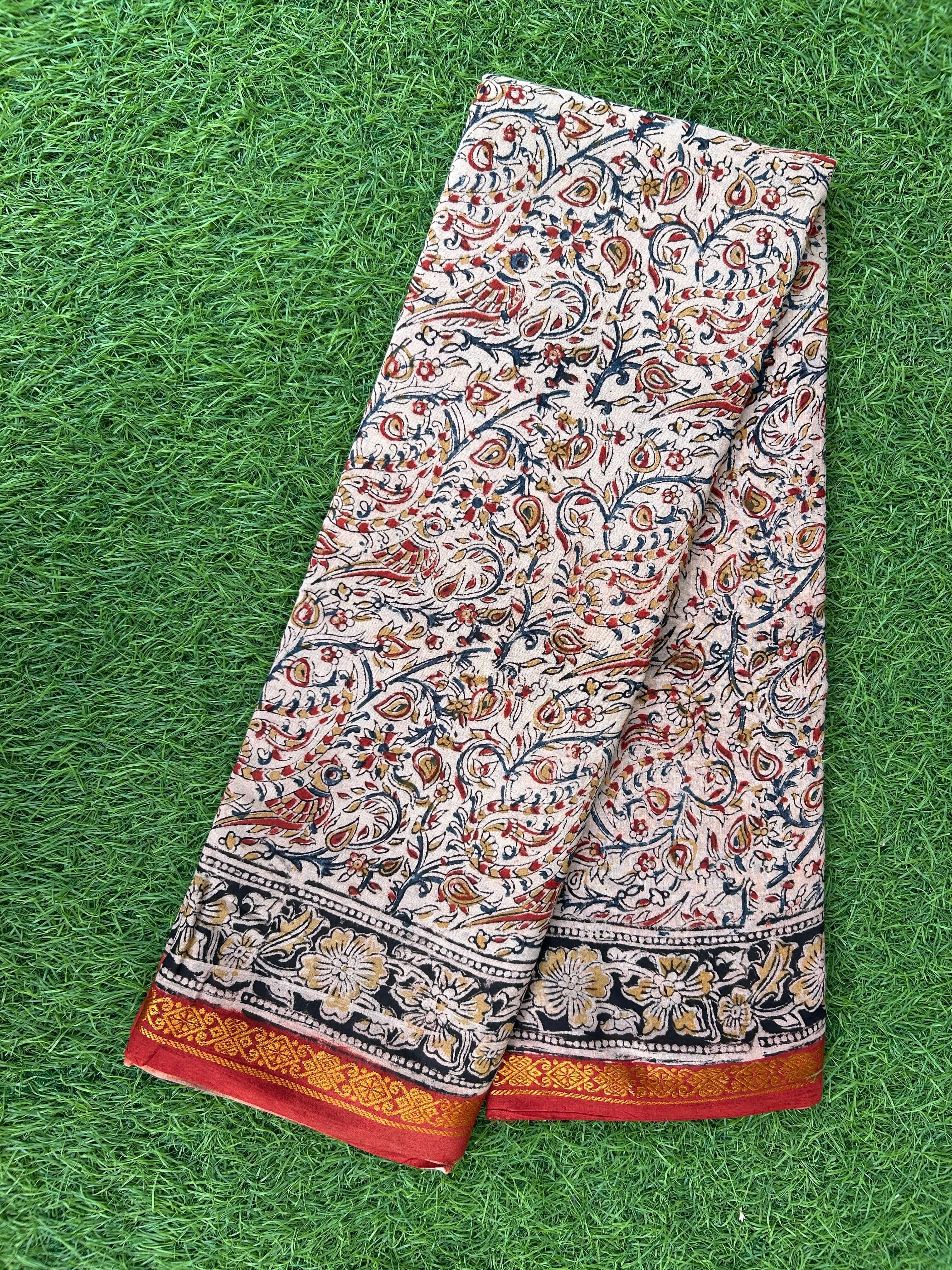 Kalamkari Cotton Zari Border Saree-KZB-BP-M006