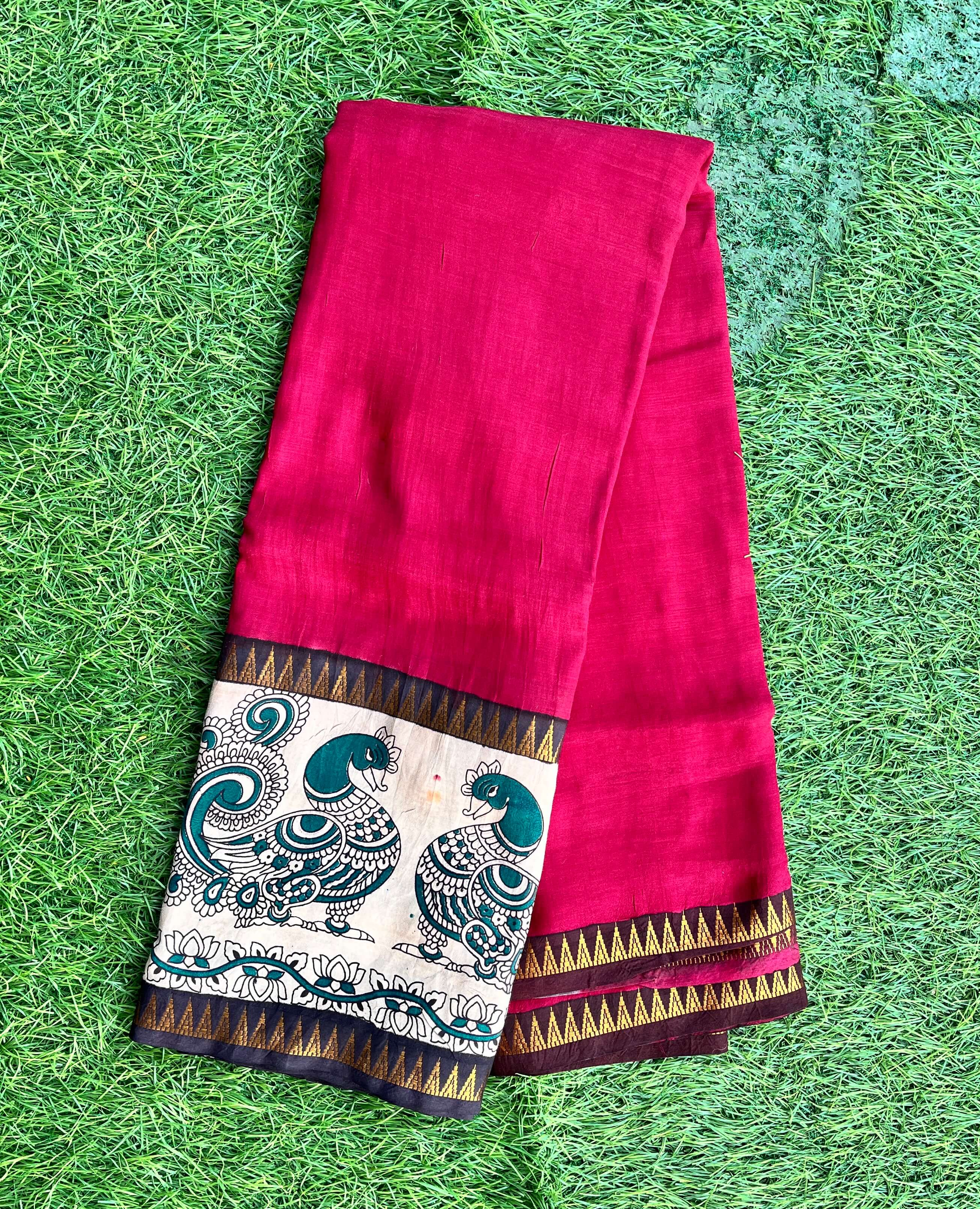 Kalamkari Mangalagiri Silk Gap Border Saree-KDGB-SP-M033
