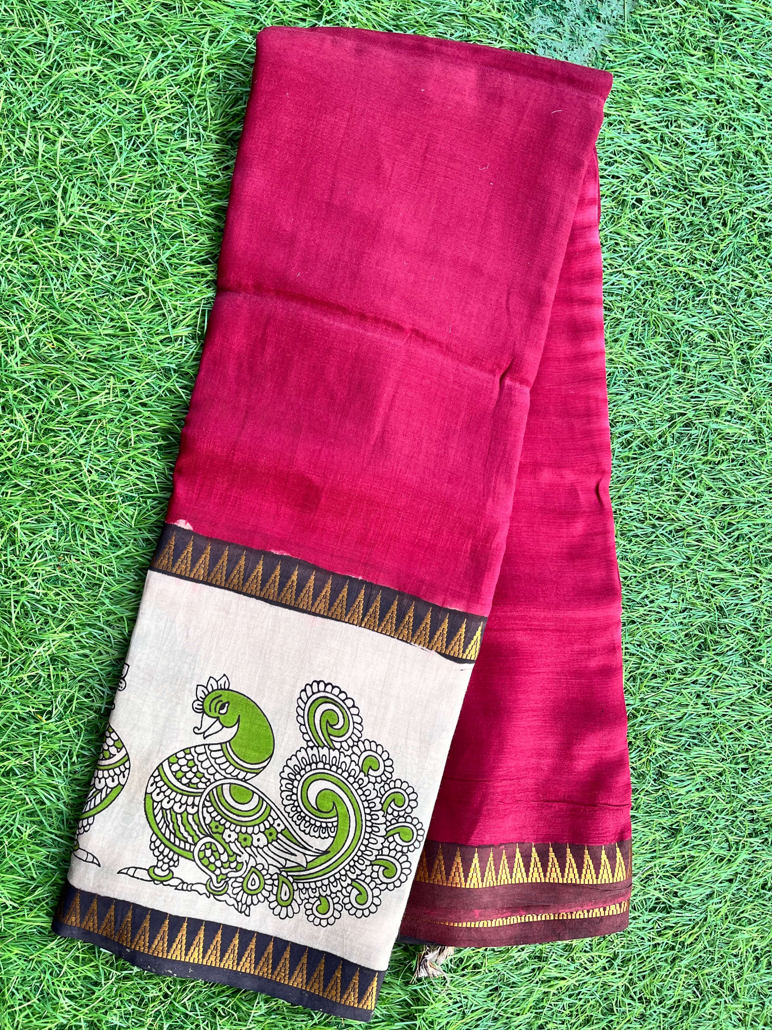 Kalamkari Mangalagiri Silk Gap Border Saree-KDGB-SP-M029