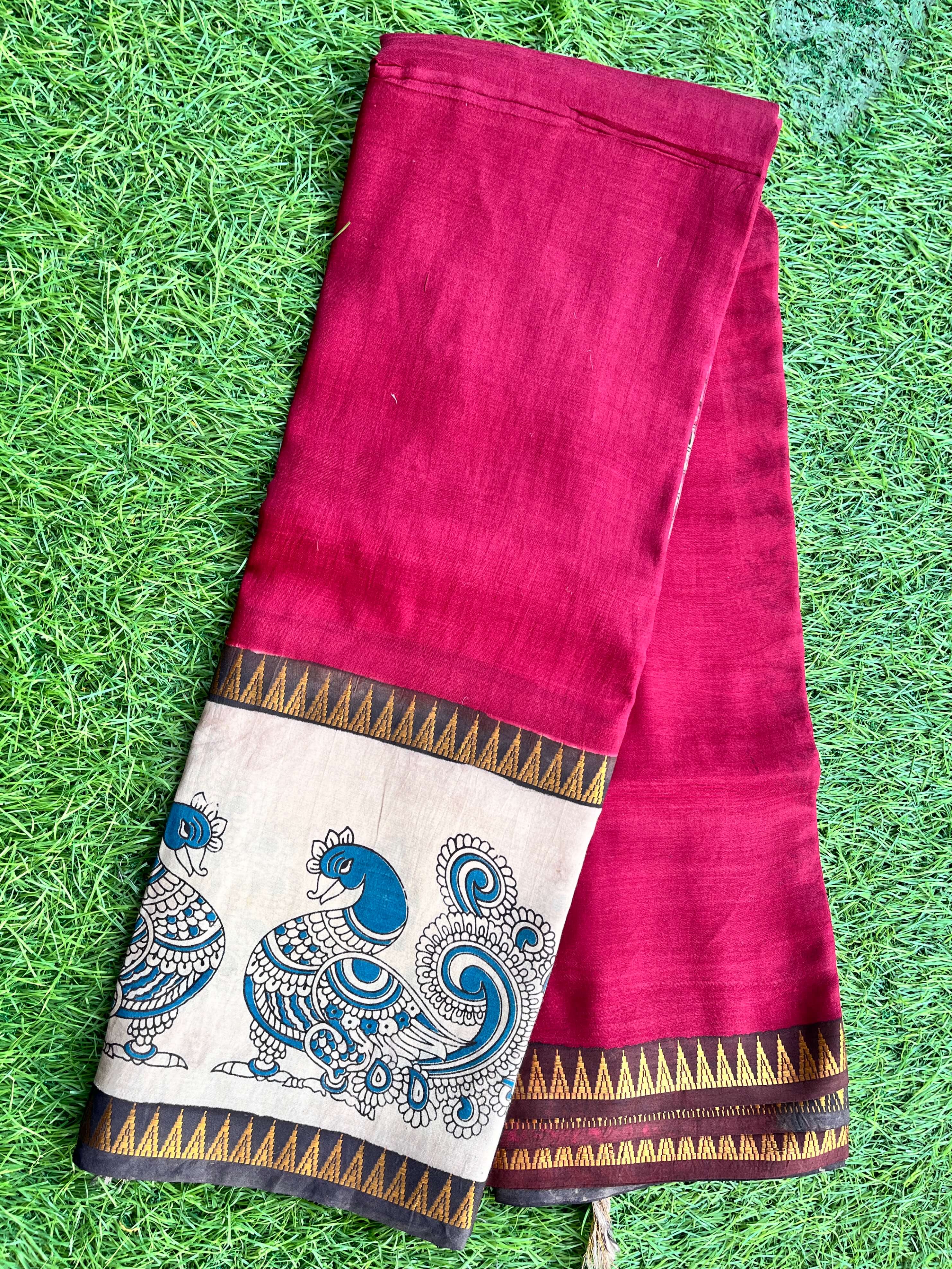 Kalamkari Mangalagiri Silk Gap Border Saree-KDGB-SP-M031