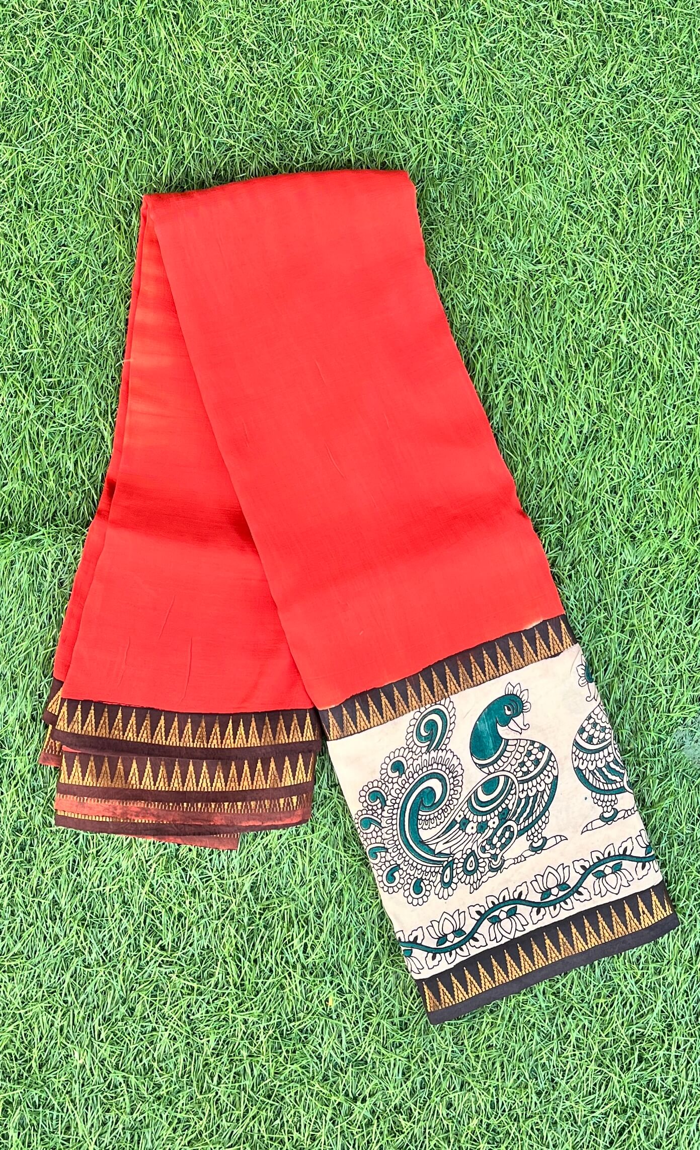Kalamkari Mangalagiri Silk Gap Border Saree-KDGB-SP-M038