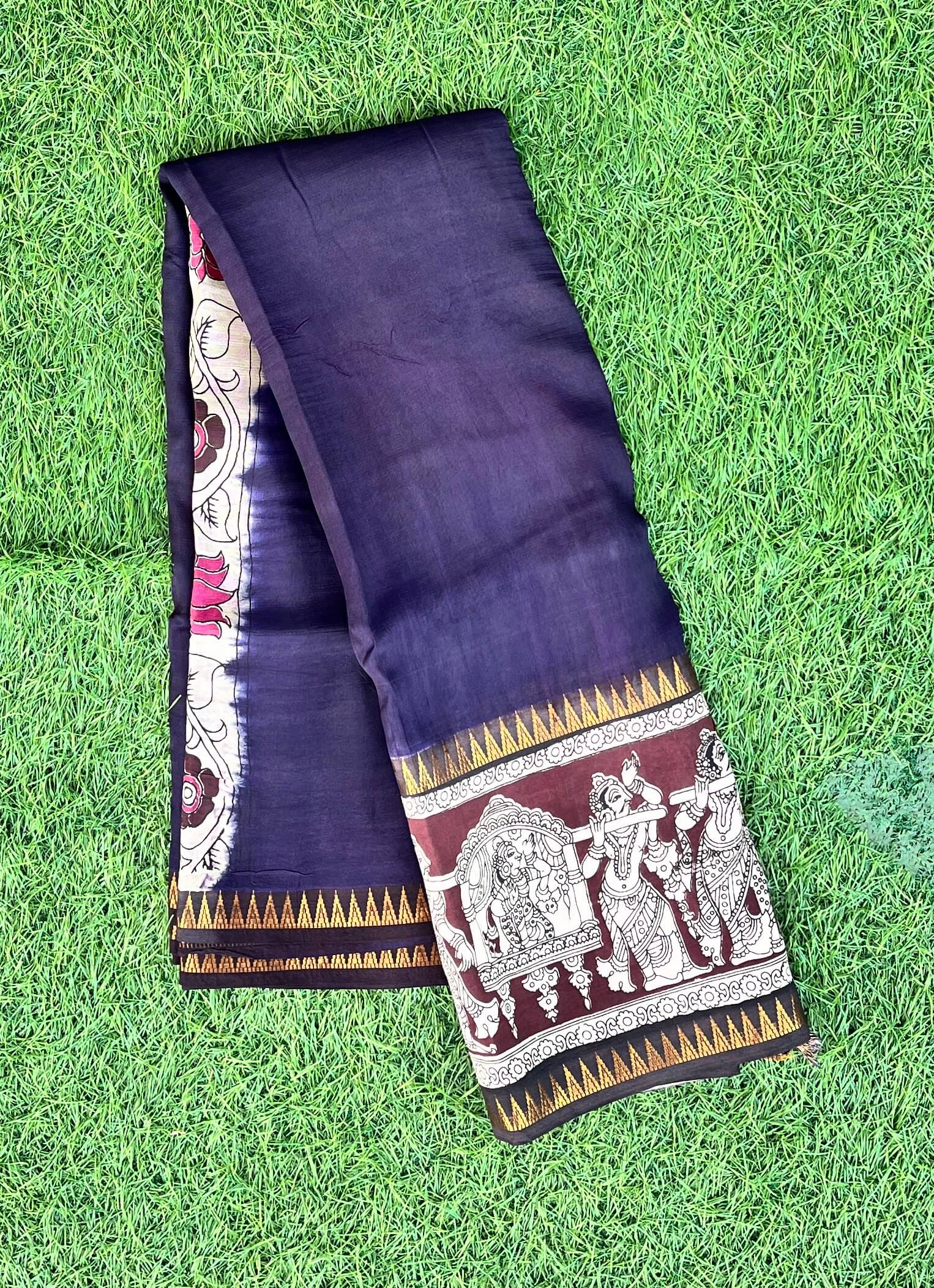 Kalamkari Mangalagiri Silk Gap Border Saree-KDGB-SP-M040