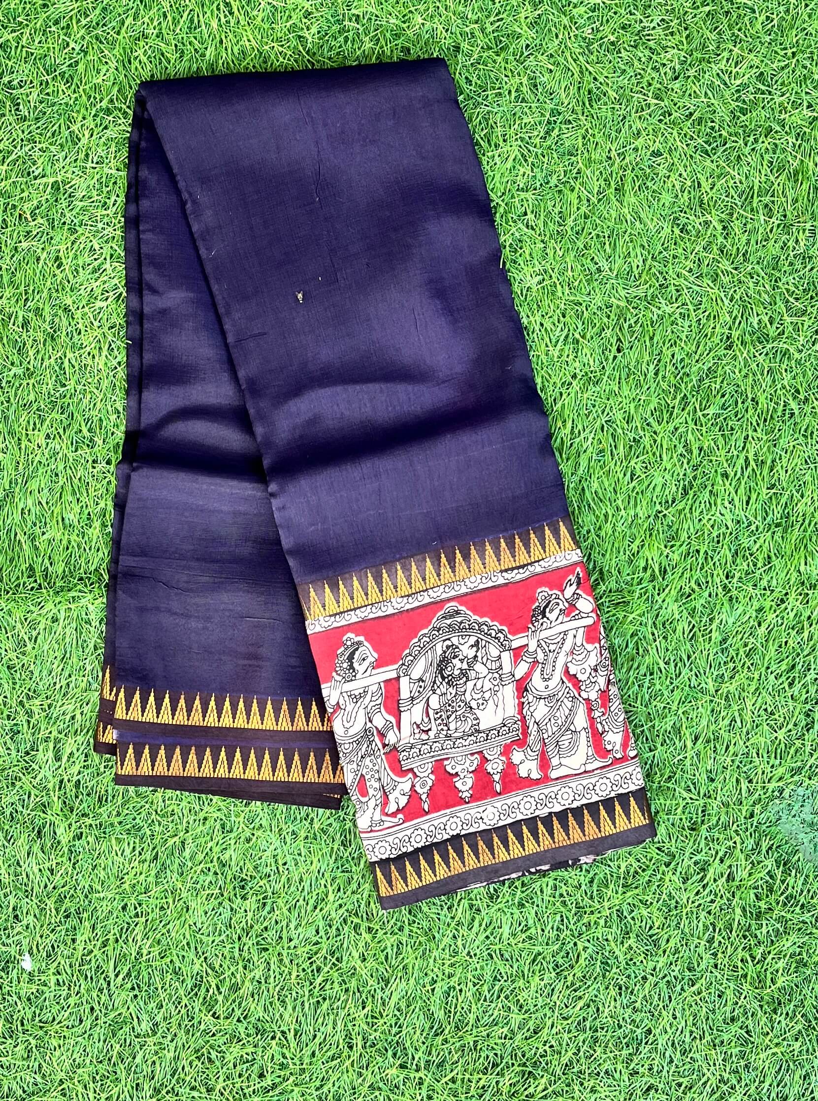 Kalamkari Mangalagiri Silk Gap Border Saree-KDGB-SP-M041