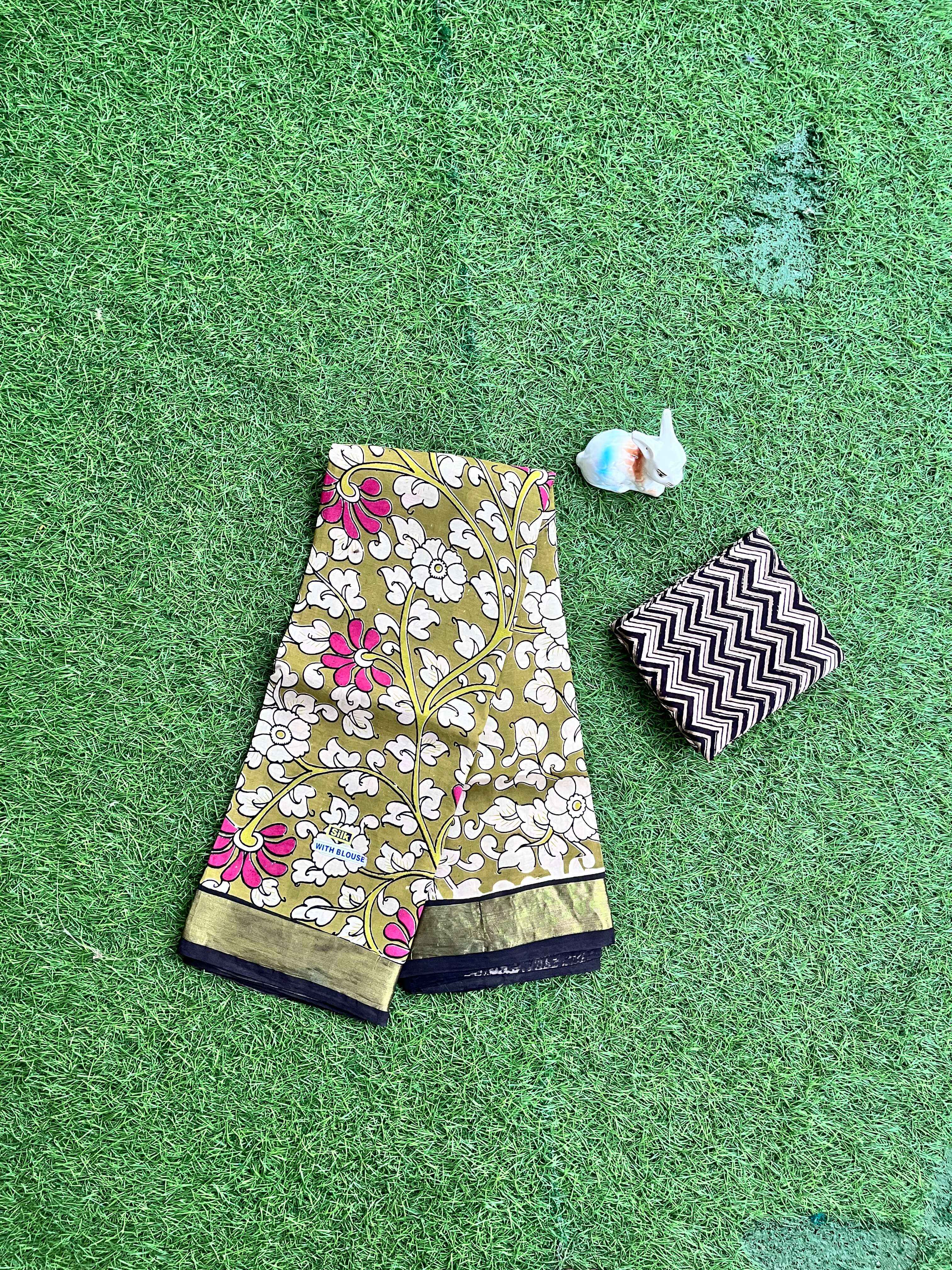 Kalamkari Art Silk Saree With Zari Border-CLRS-M004