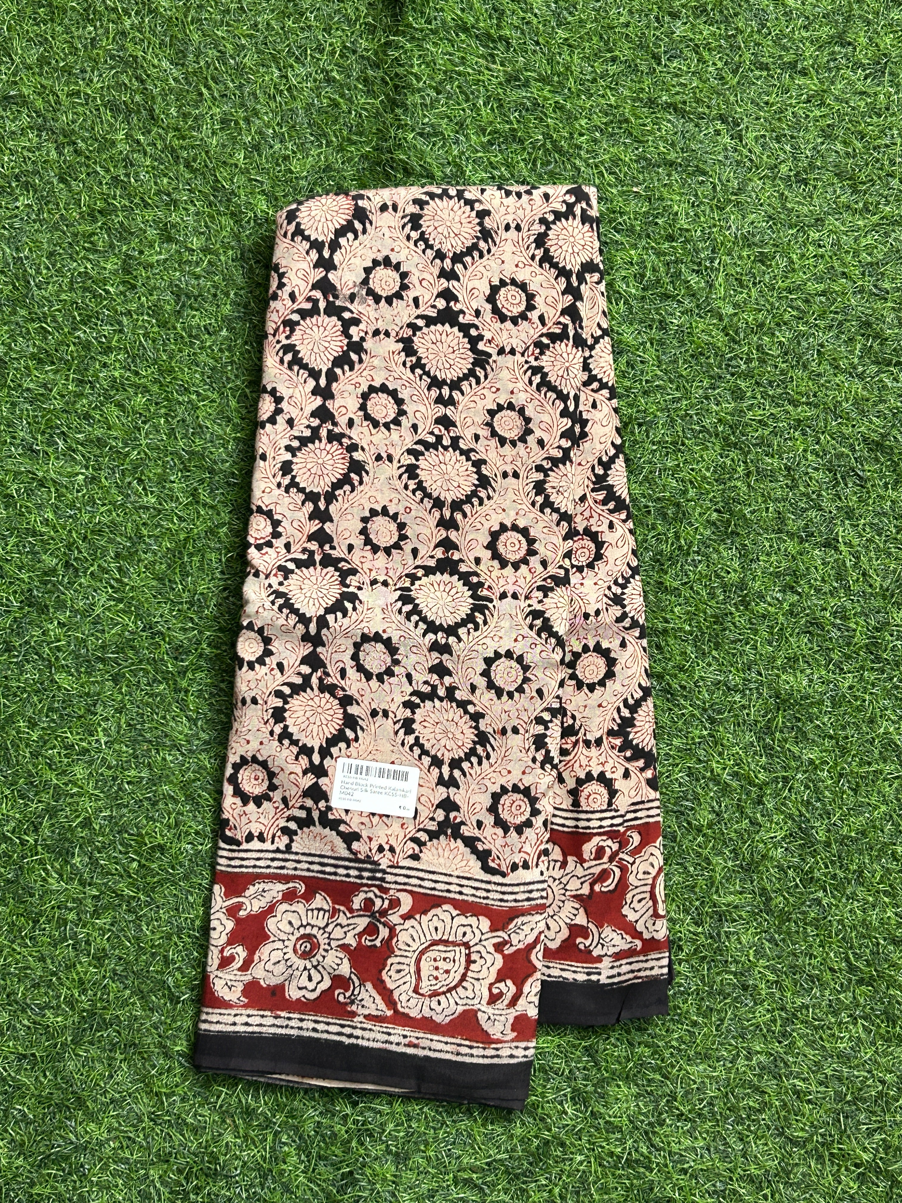 Hand Block Printed Kalamkari Chenuri Silk Saree KCSS-HB-M086