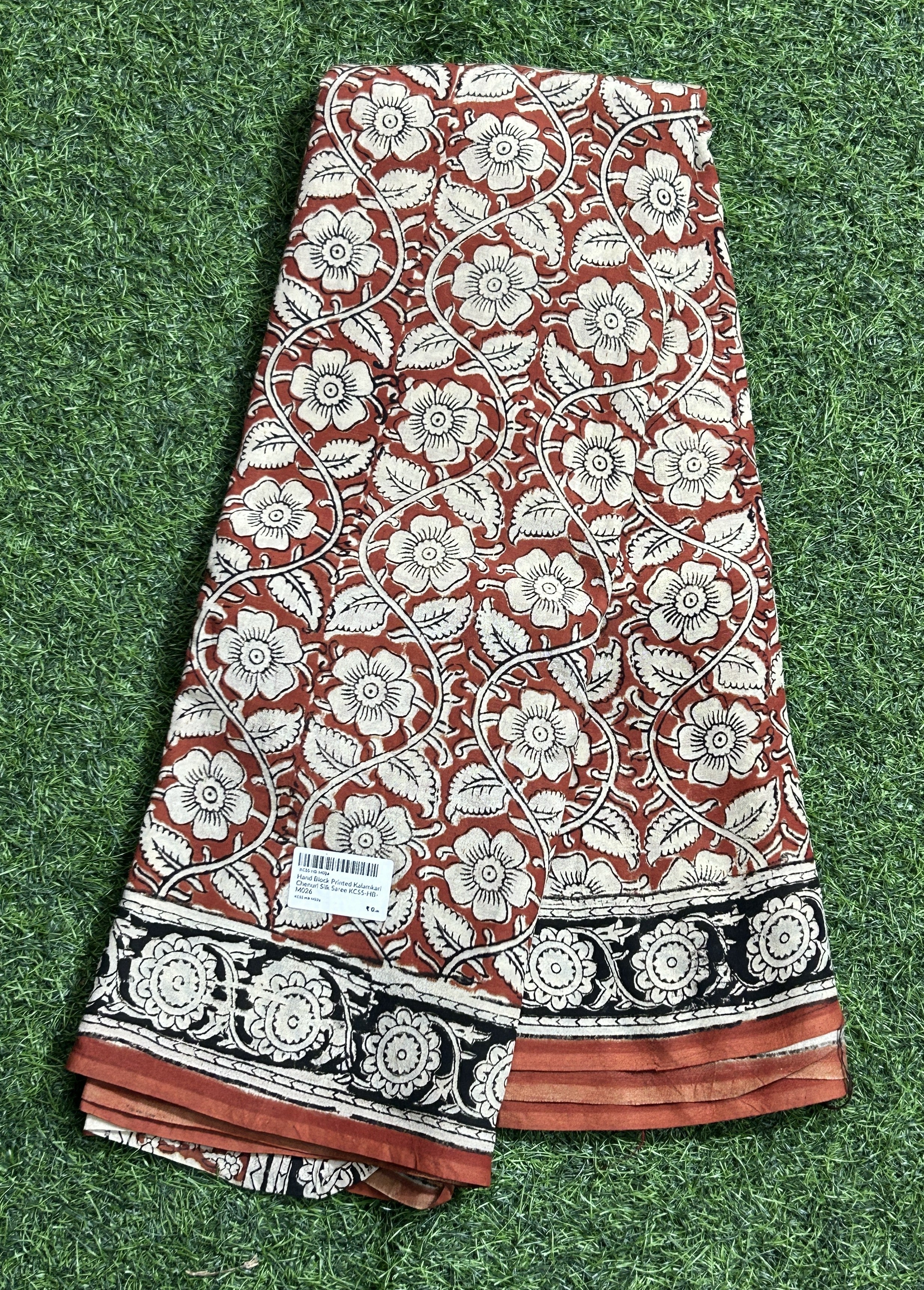 Hand Block Printed Kalamkari Chenuri Silk Saree KCSS-HB-M082