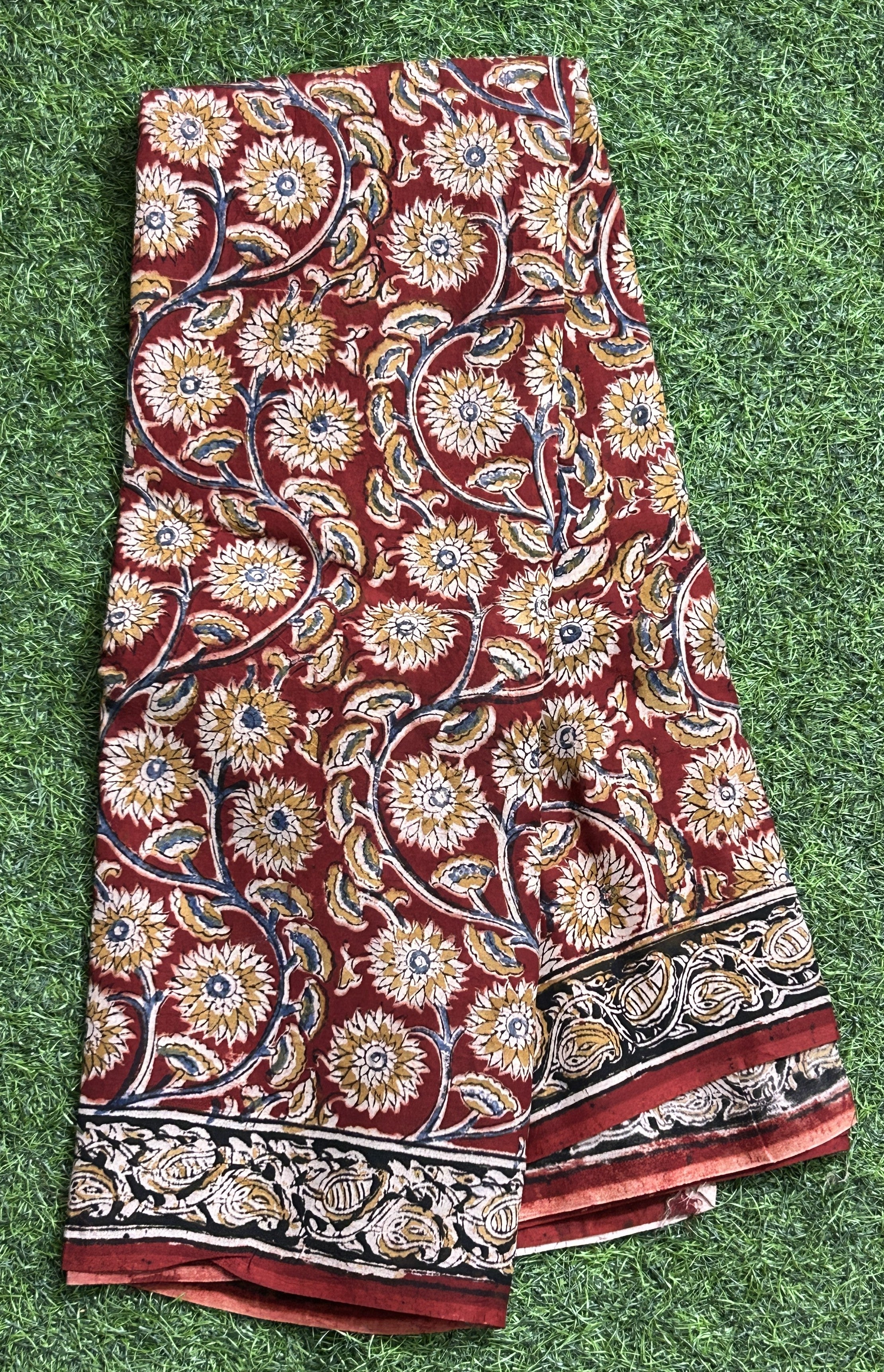 Hand Block Printed Kalamkari Chenuri Silk Saree KCSS-HB-M084