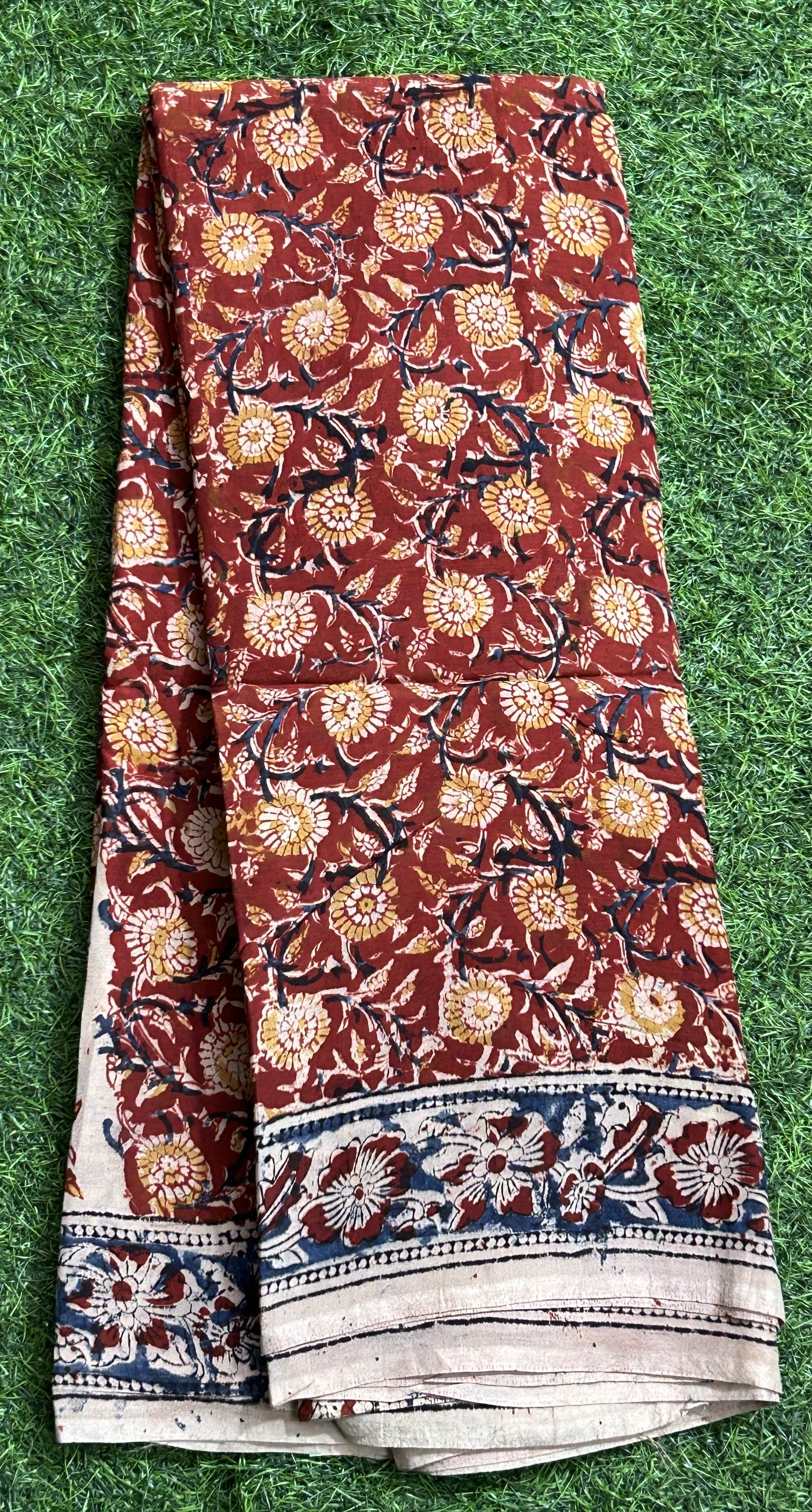 Hand Block Printed Kalamkari Chenuri Silk Saree KCSS-HB-M083