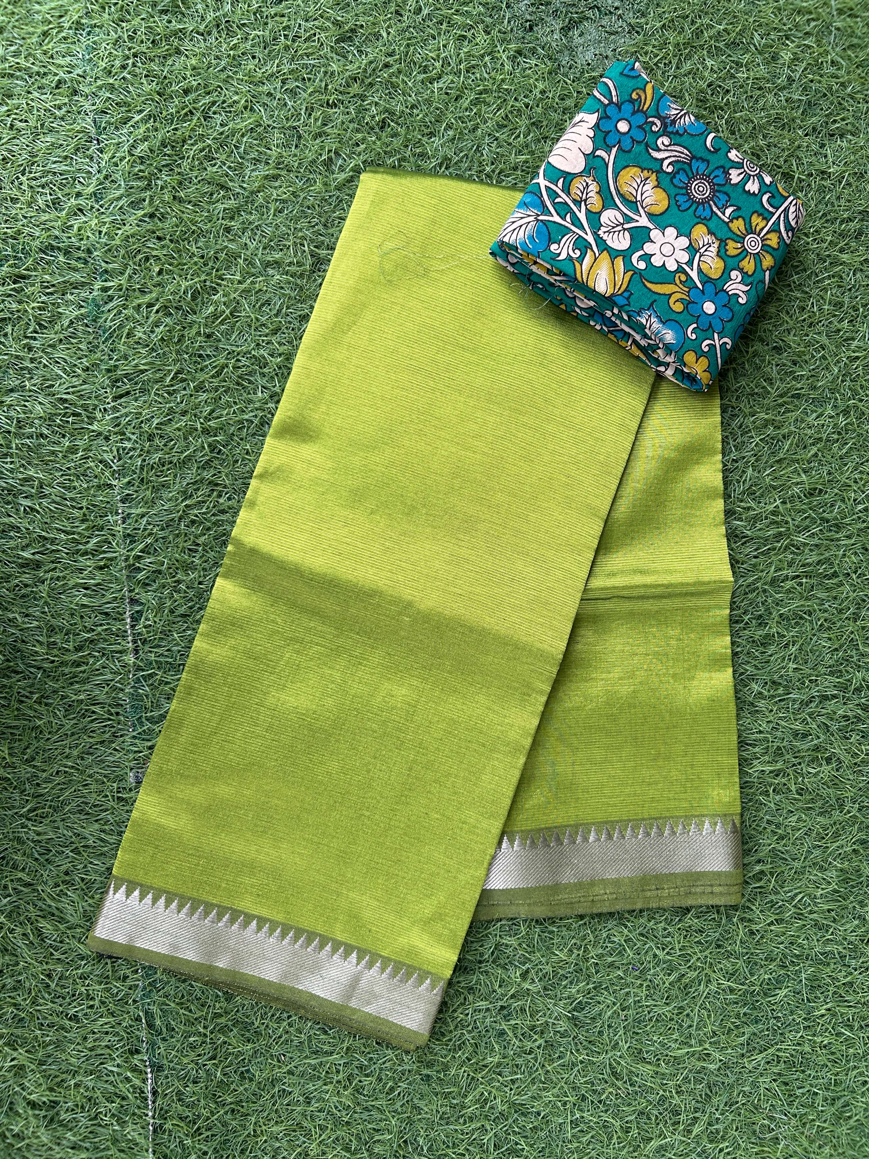 Mangalagiri Saree With Kalamkari Blouse Piece -MS-M003