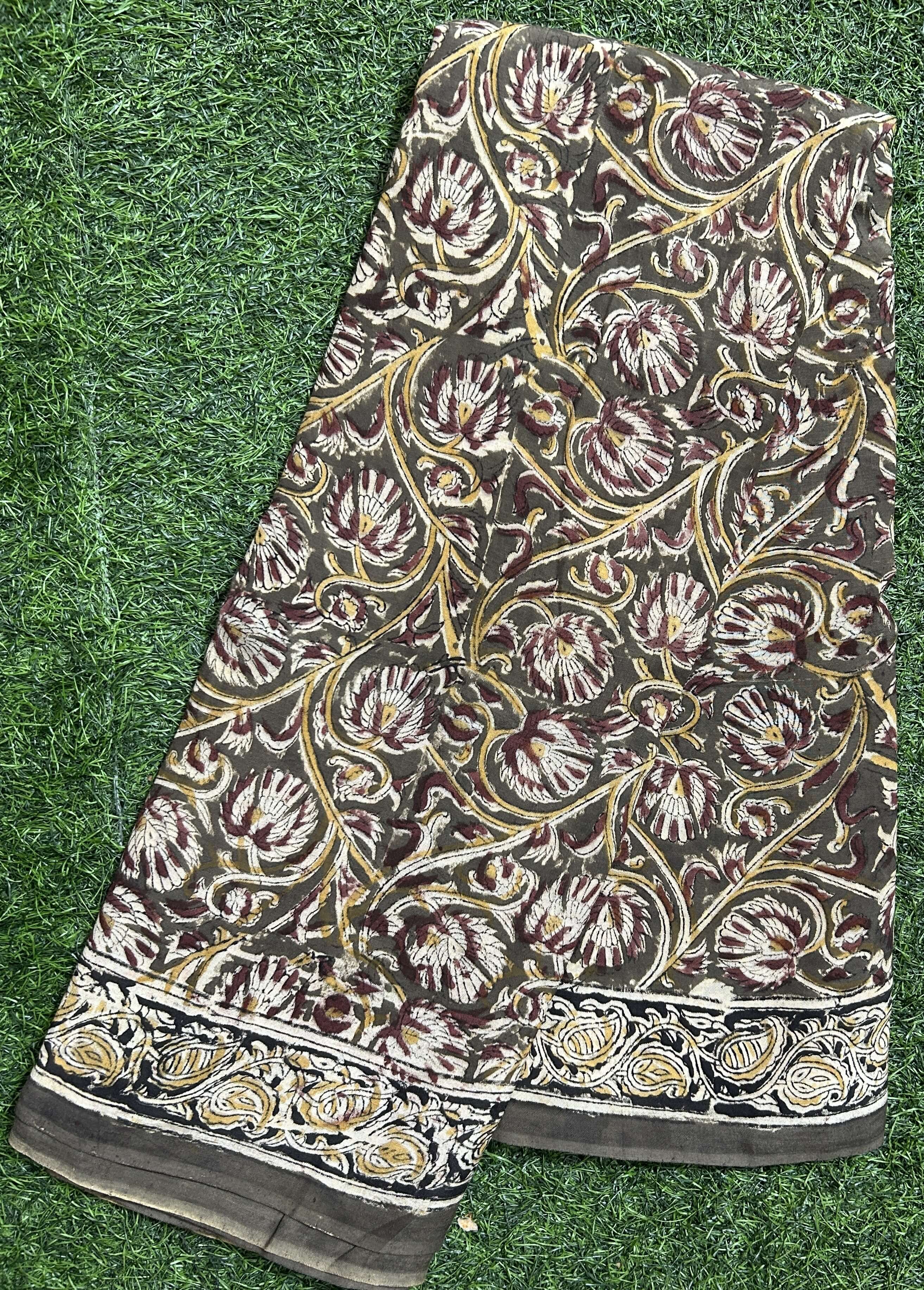 Hand Block Printed Kalamkari Chenuri Silk Saree KCSS-HB-M096