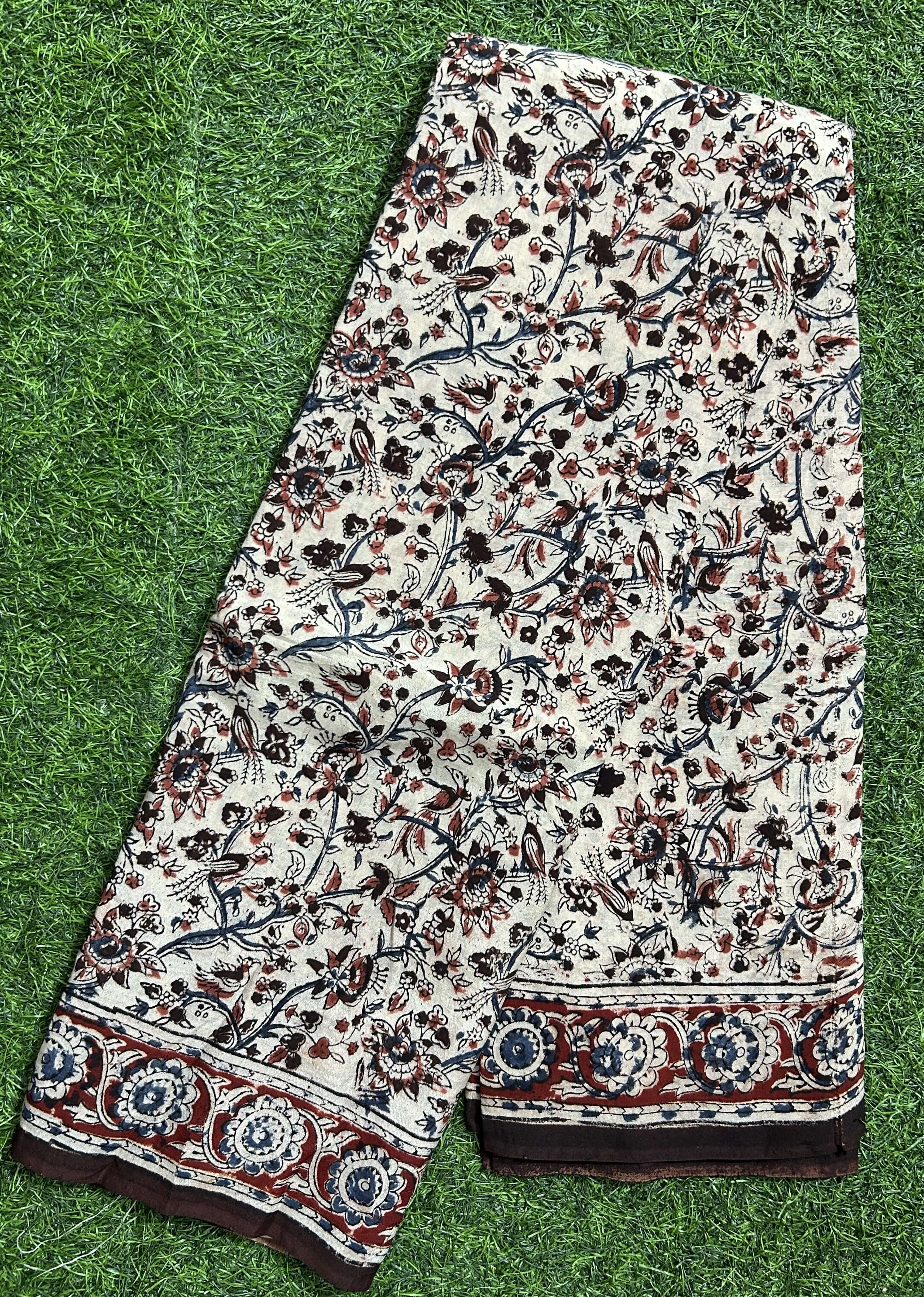 Hand Block Printed Kalamkari Chenuri Silk Saree KCSS-HB-M088