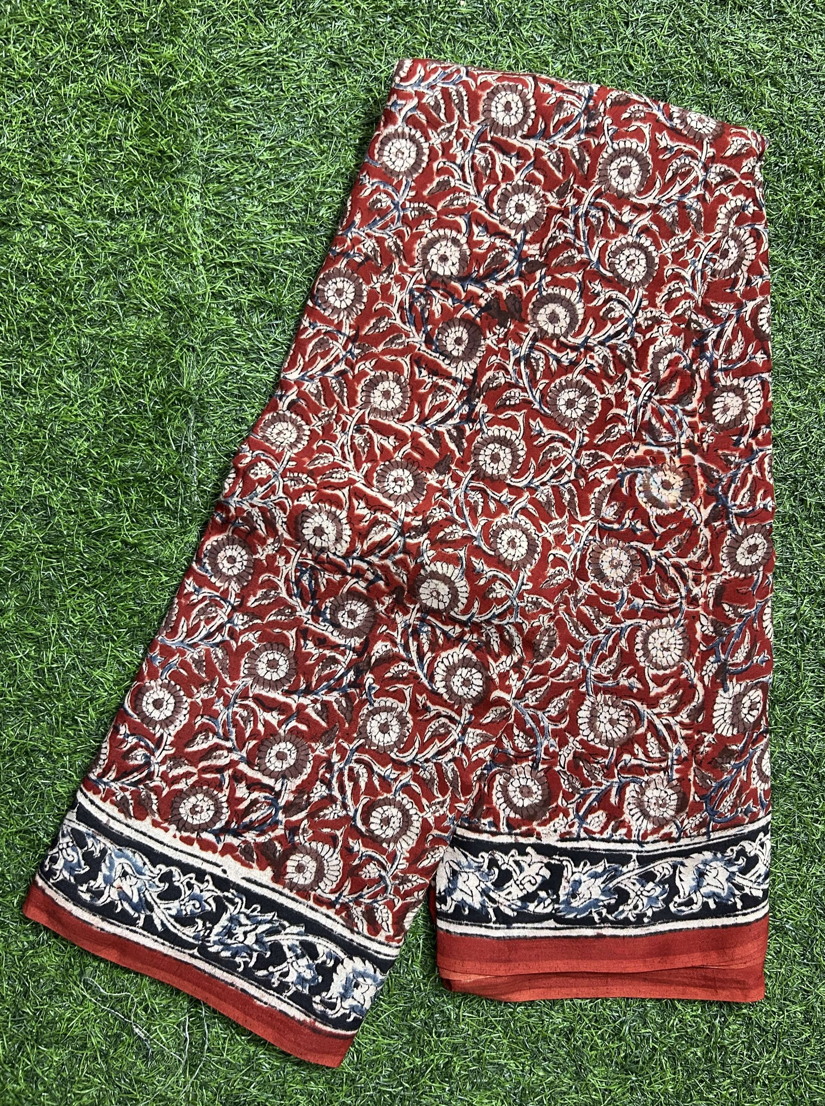 Hand Block Printed Kalamkari Chenuri Silk Saree KCSS-HB-M089