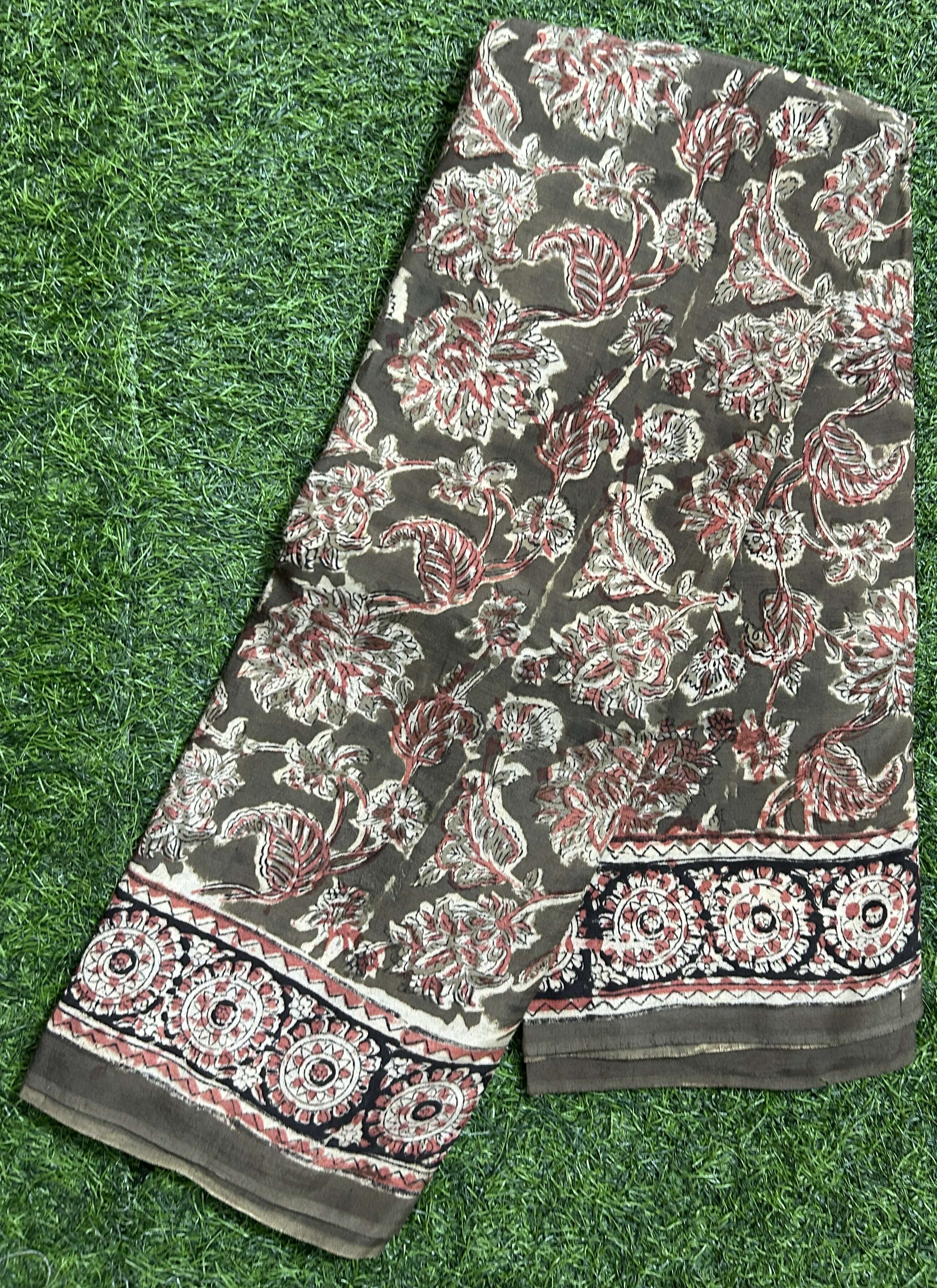 Hand Block Printed Kalamkari Chenuri Silk Saree KCSS-HB-M094