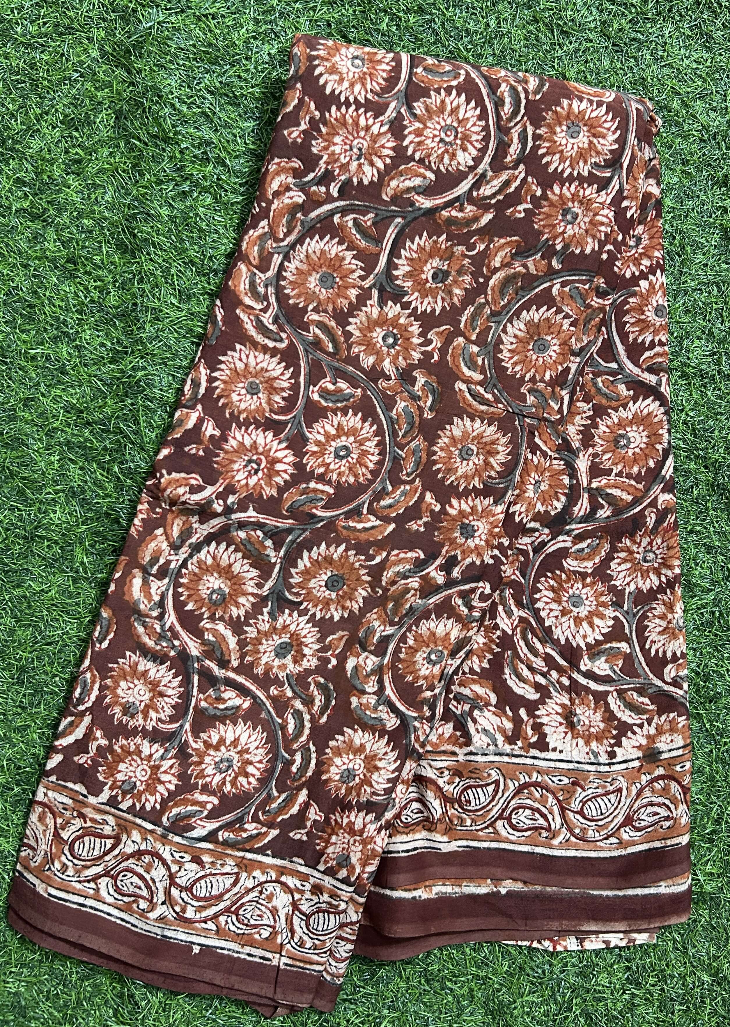 Hand Block Printed Kalamkari Chenuri Silk Saree KCSS-HB-M092