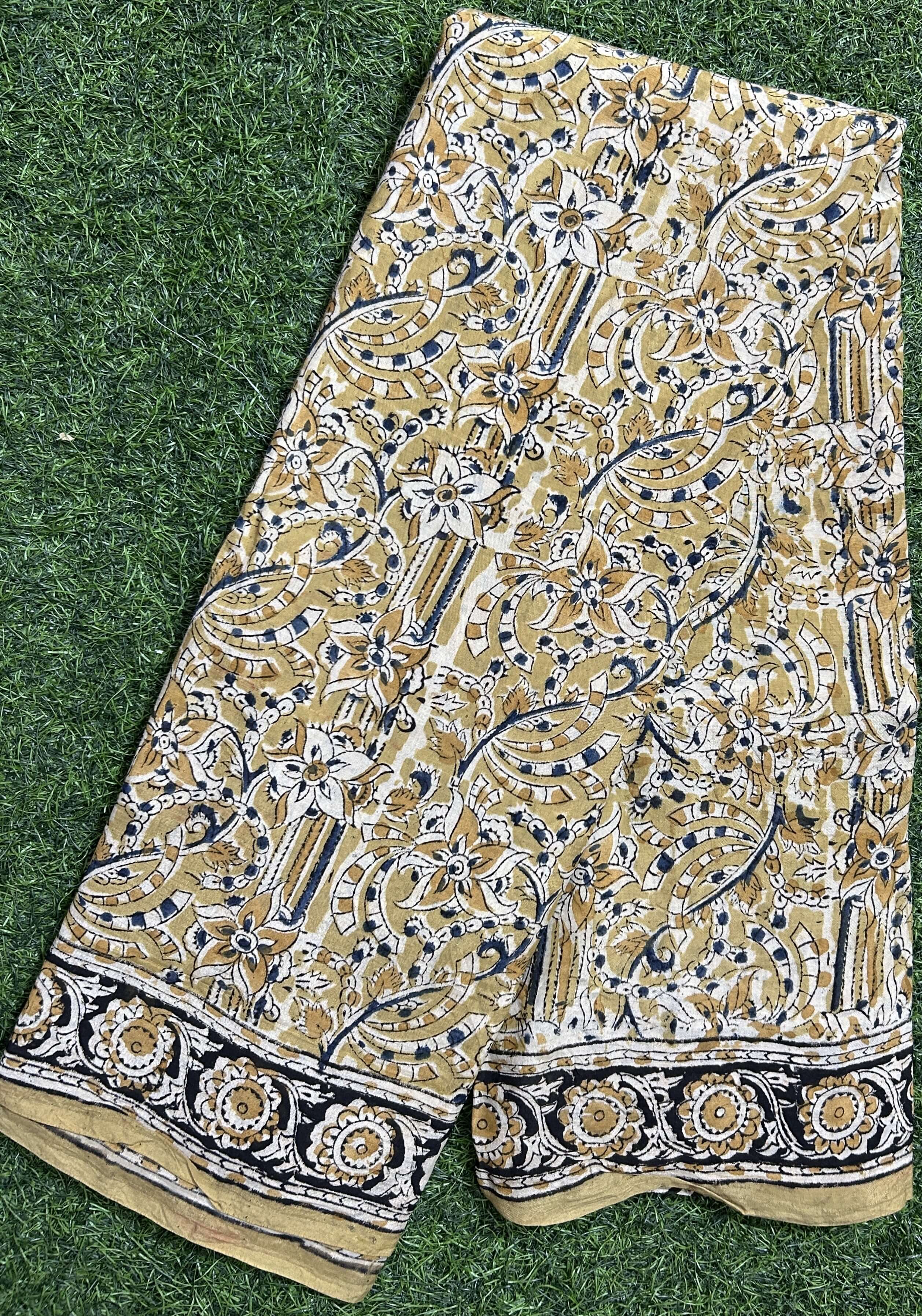Hand Block Printed Kalamkari Chenuri Silk Saree KCSS-HB-M109