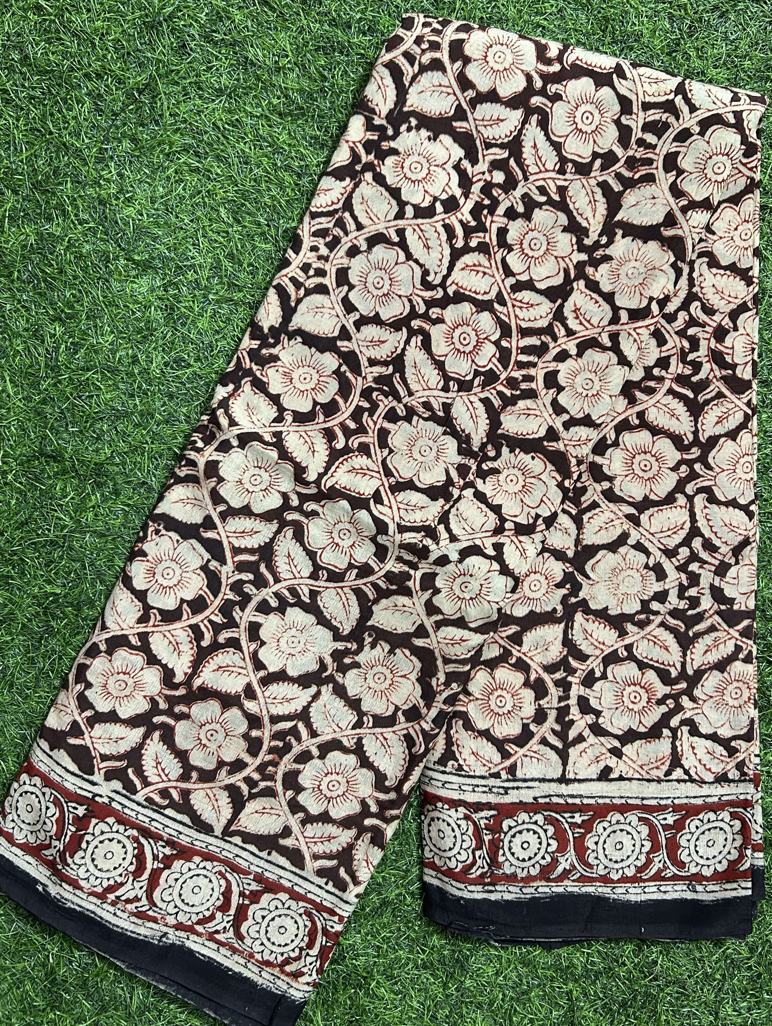 Hand Block Printed Kalamkari Chenuri Silk Saree KCSS-HB-M104
