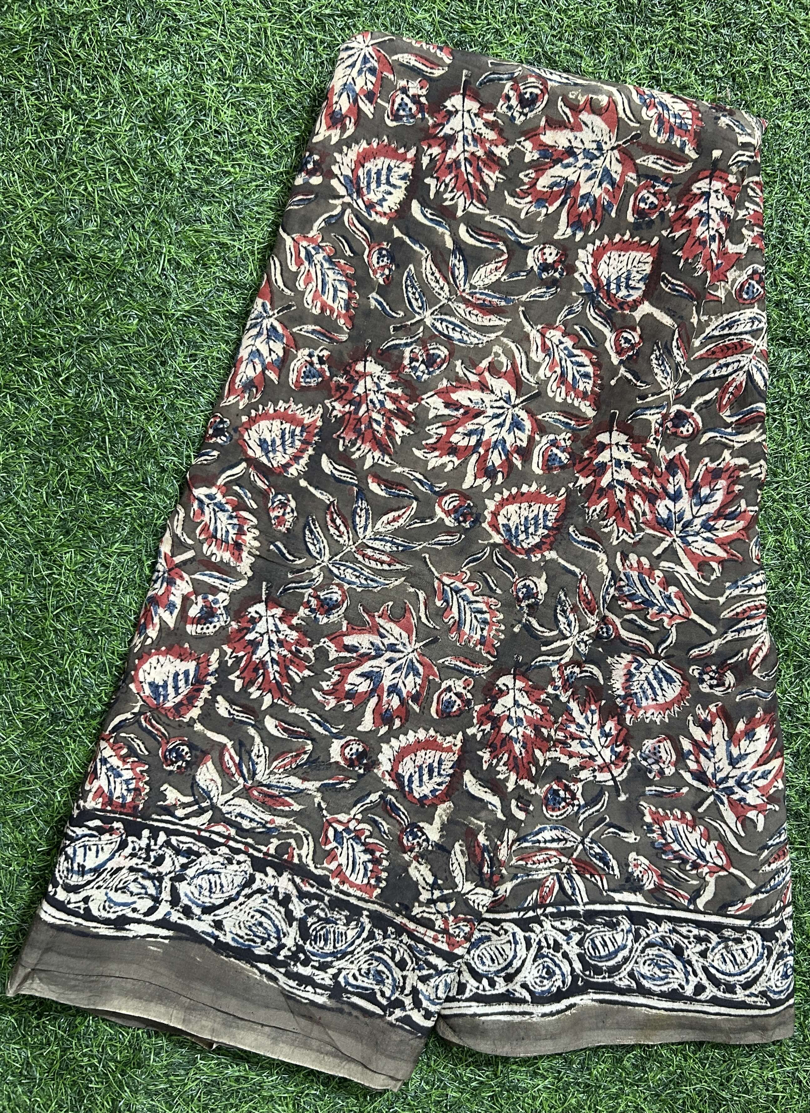 Hand Block Printed Kalamkari Chenuri Silk Saree KCSS-HB-M106