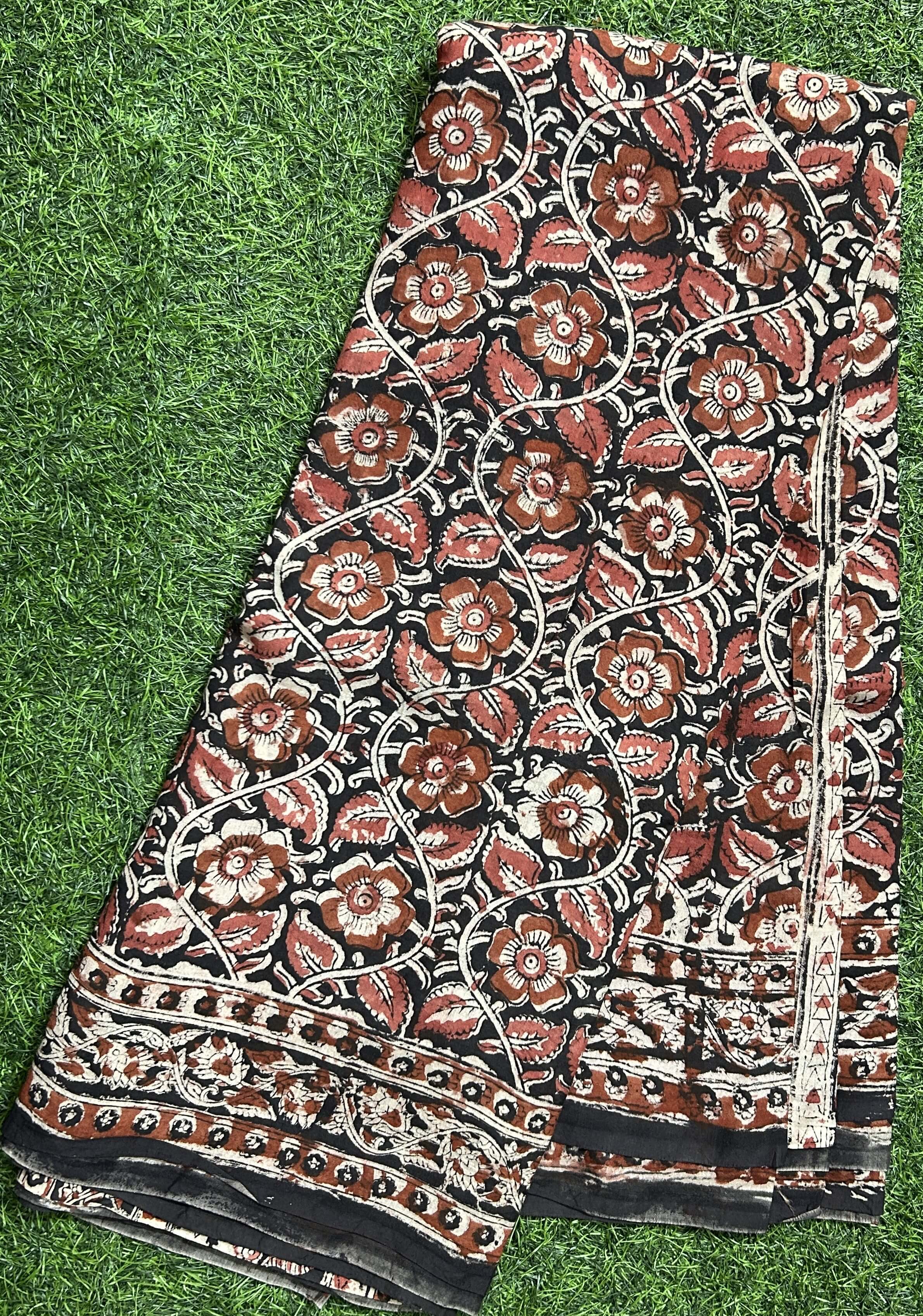 Hand Block Printed Kalamkari Chenuri Silk Saree KCSS-HB-M107