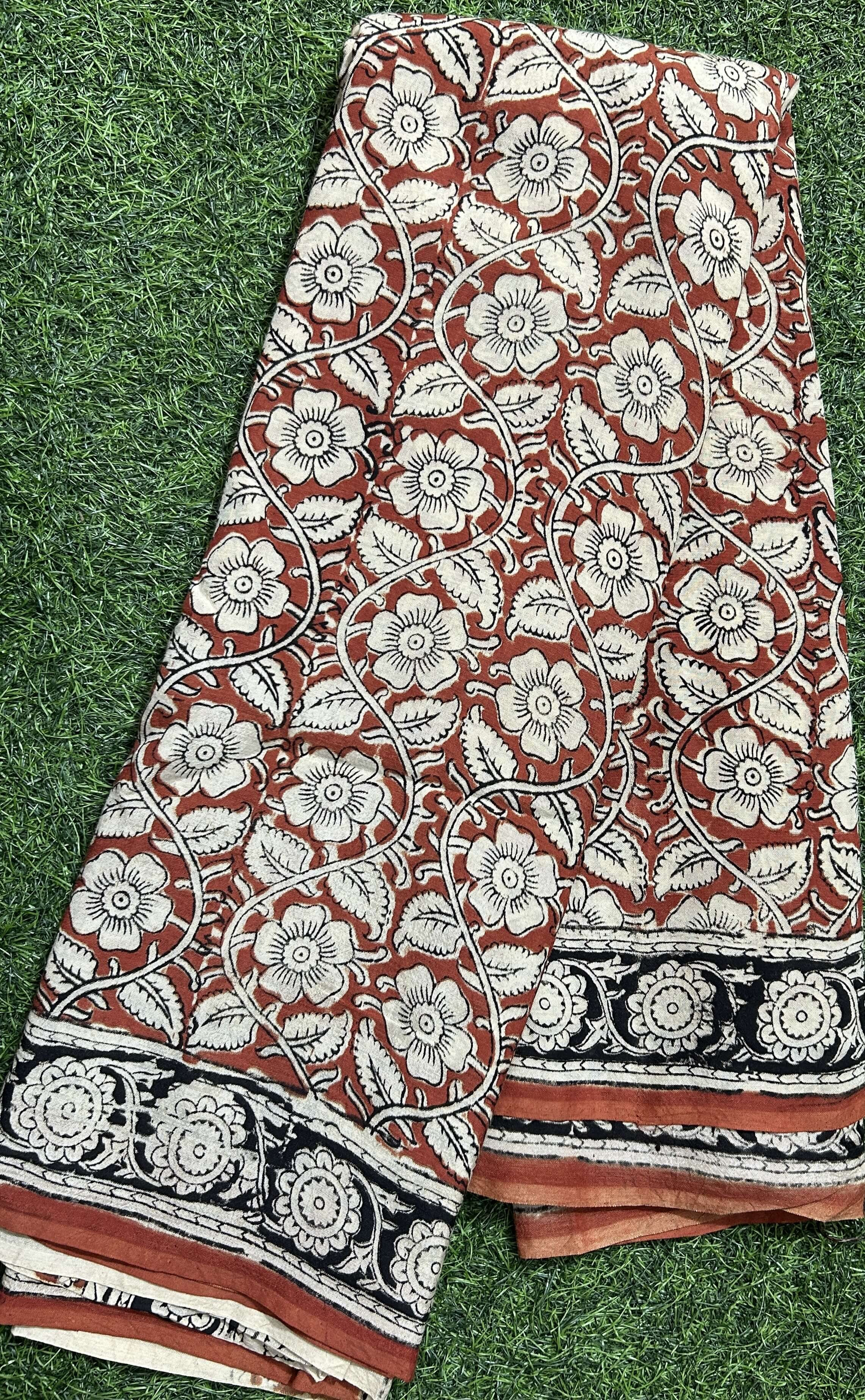 Hand Block Printed Kalamkari Chenuri Silk Saree KCSS-HB-M101