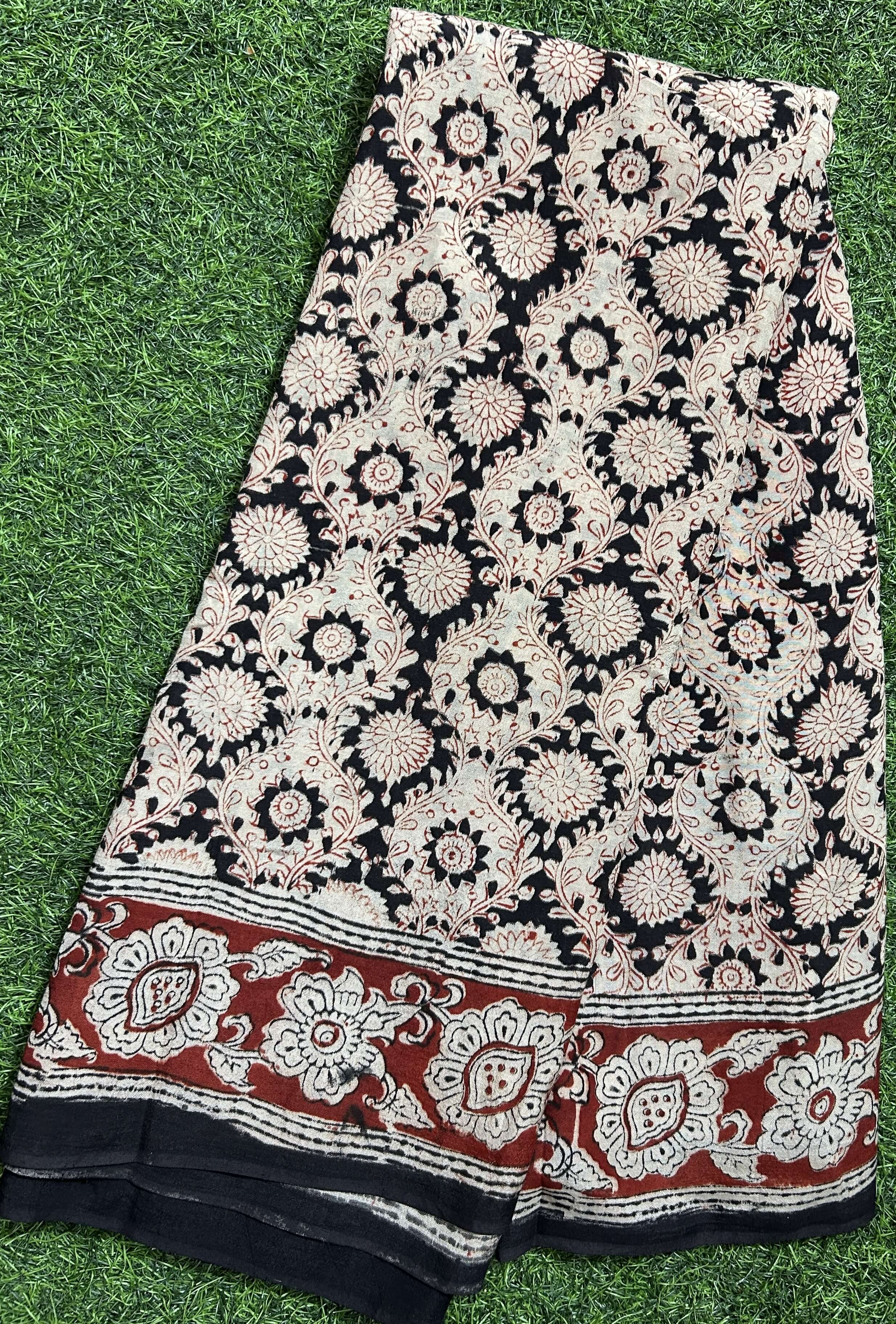 Hand Block Printed Kalamkari Chenuri Silk Saree KCSS-HB-M102