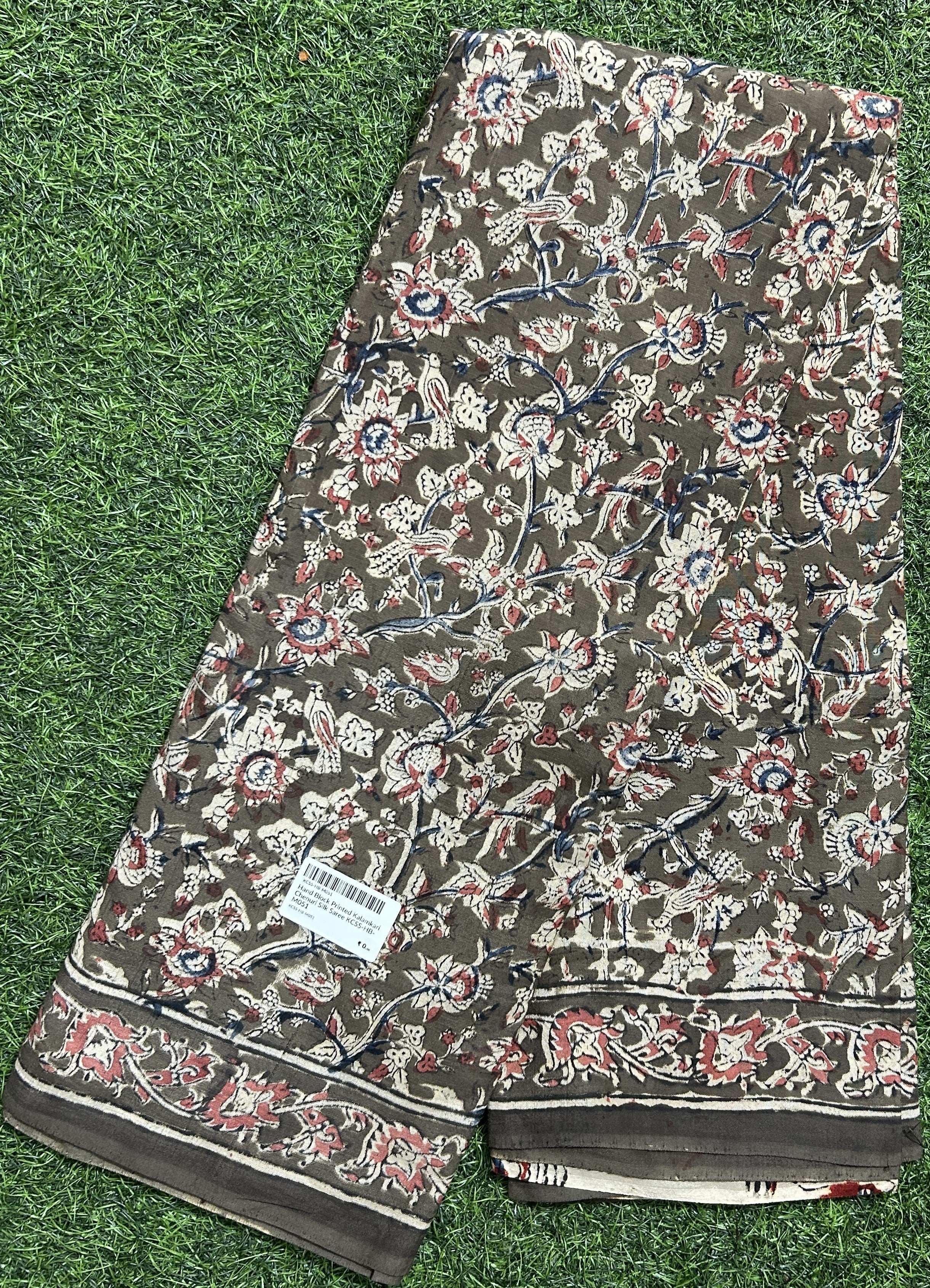 Hand Block Printed Kalamkari Chenuri Silk Saree KCSS-HB-M112