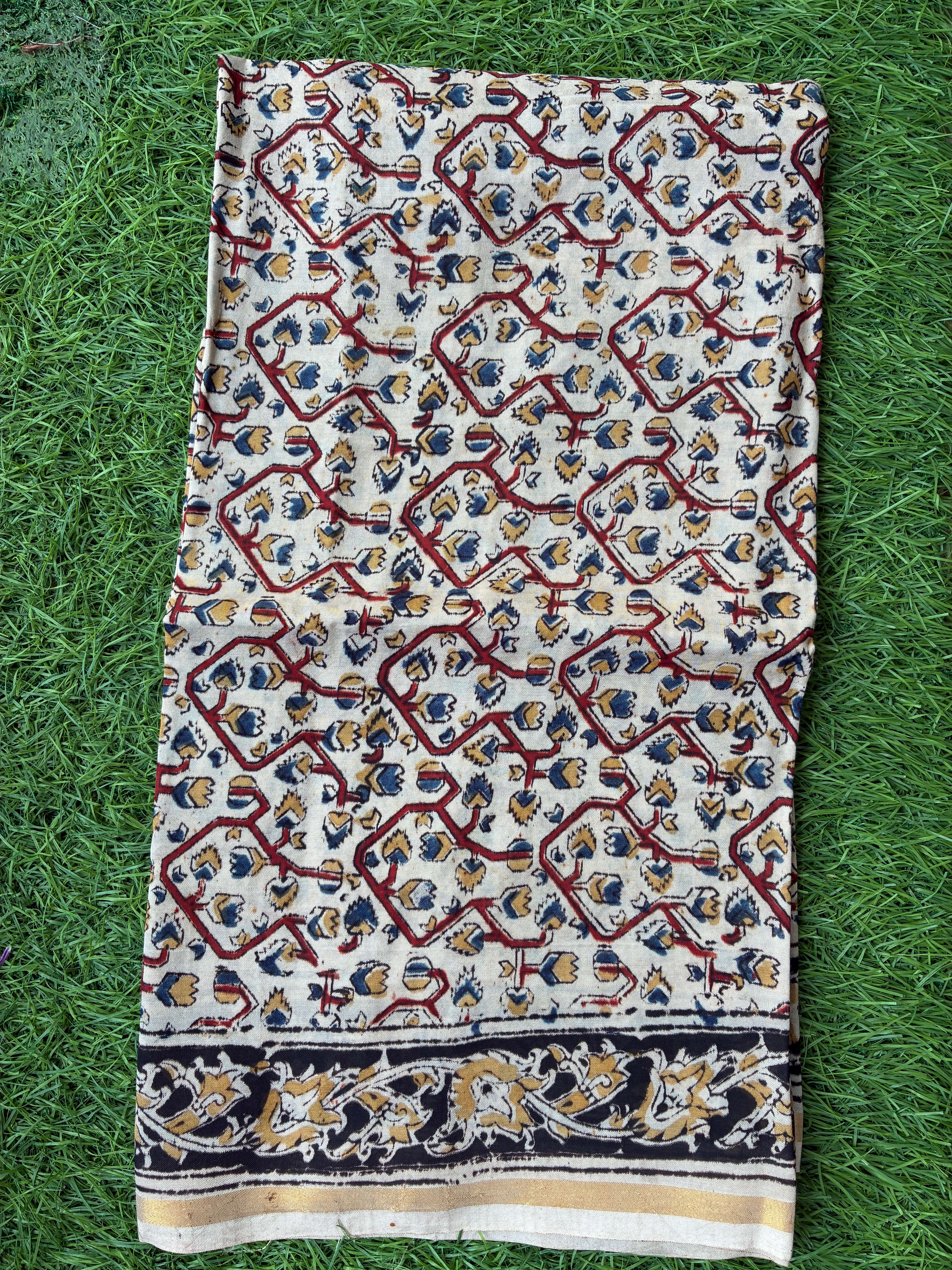 Kaddi Border Kalamkari Dupatta- KBKHBD-N-M178