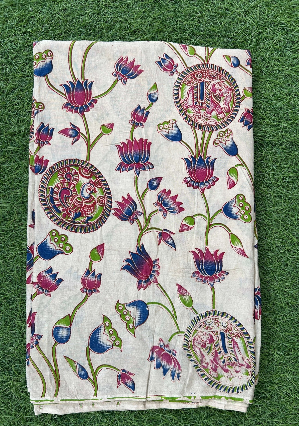 Kalamkari Screen Printed Silk Fabric - M003