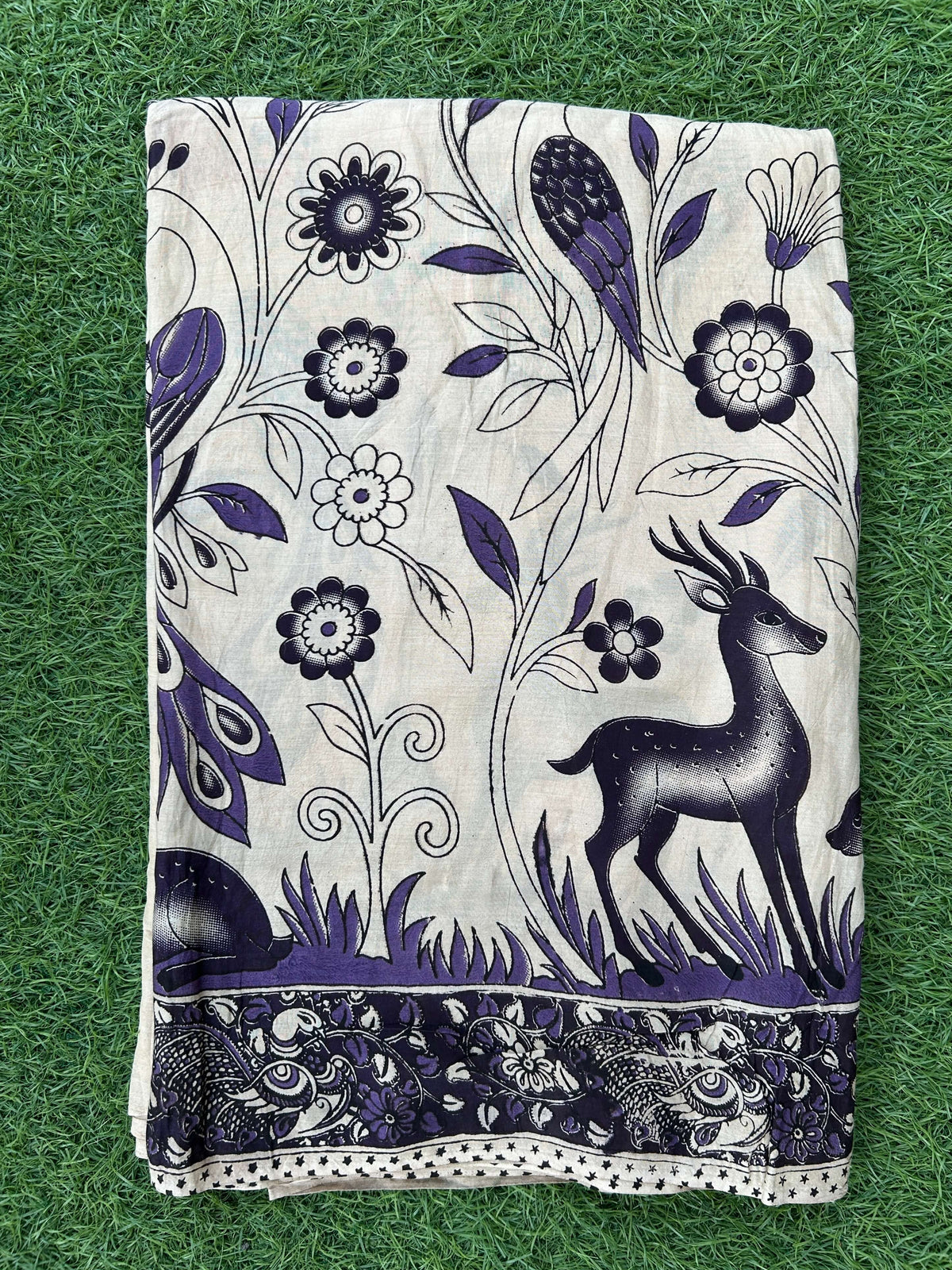 Kalamkari Screen Printed Silk Fabric - M010