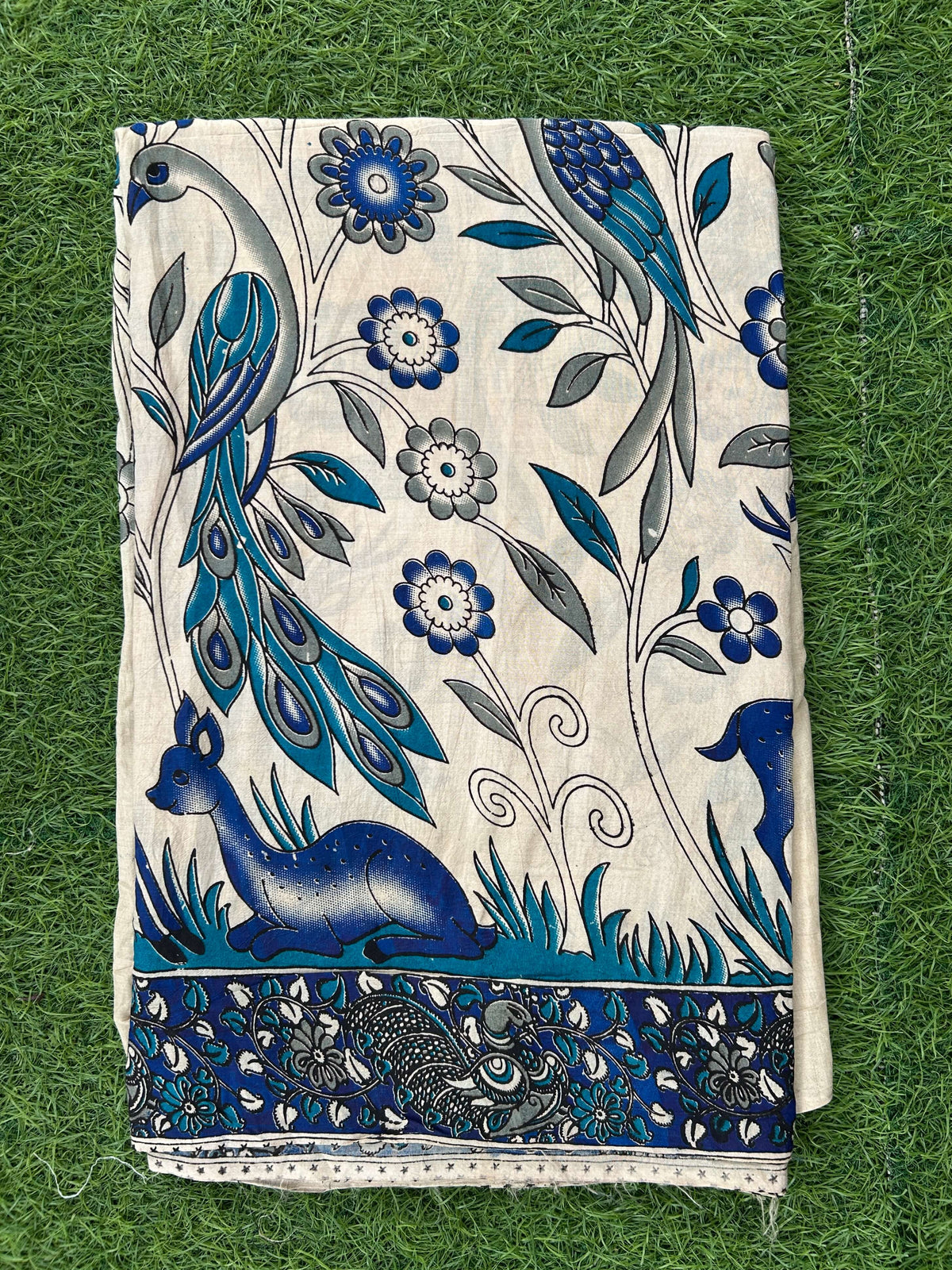 Kalamkari Screen Printed Silk Fabric - M015