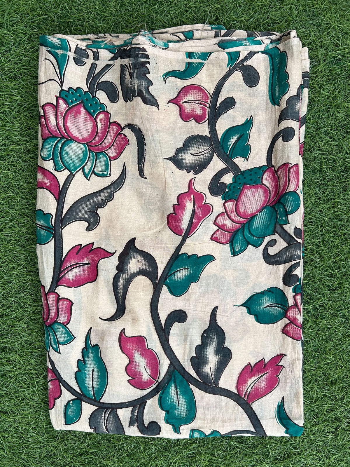 Kalamkari Screen Printed Silk Fabric - M019