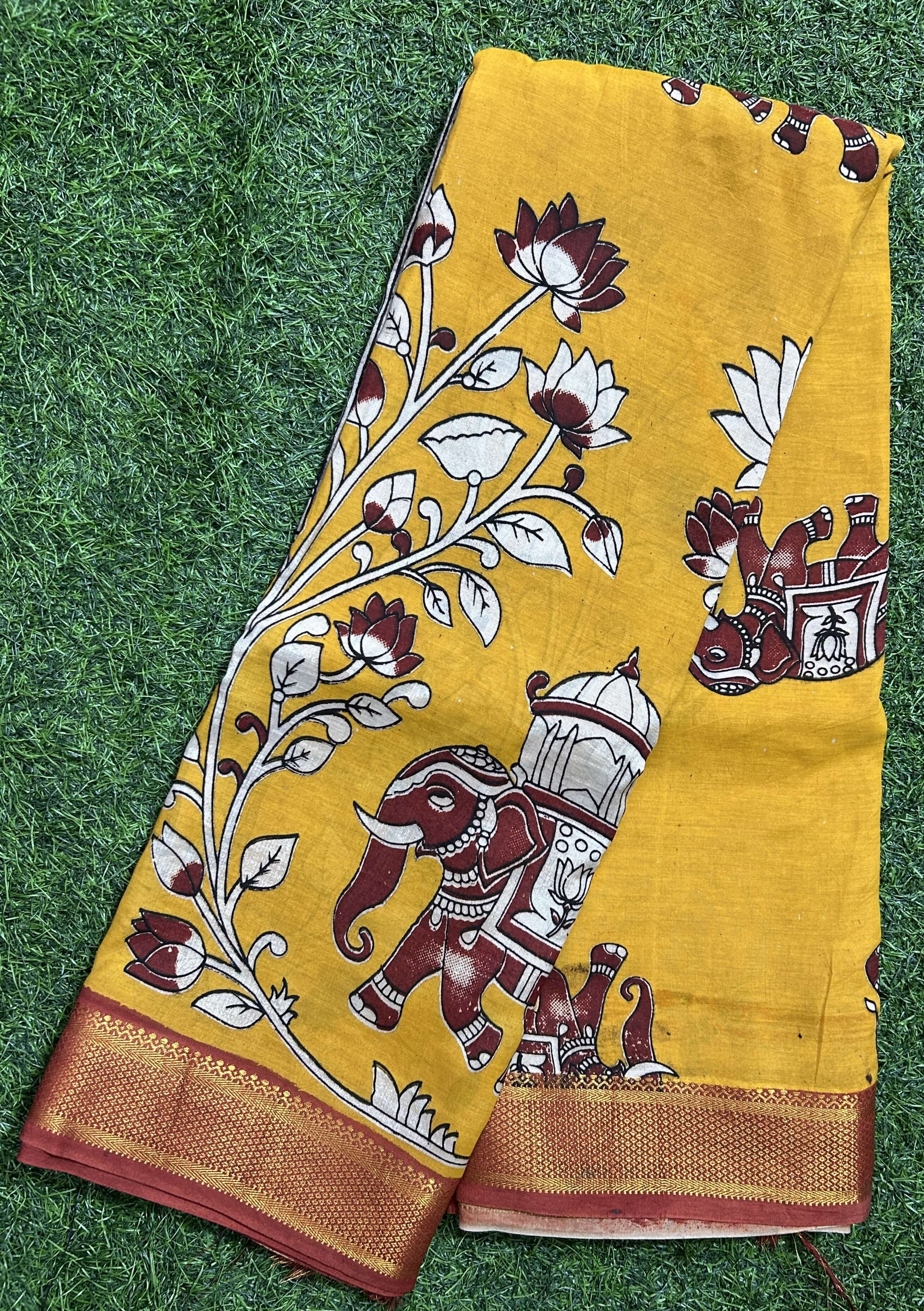 Kalamkari Chennuri Silk Nizam Border Saree-KNB-SP-M315