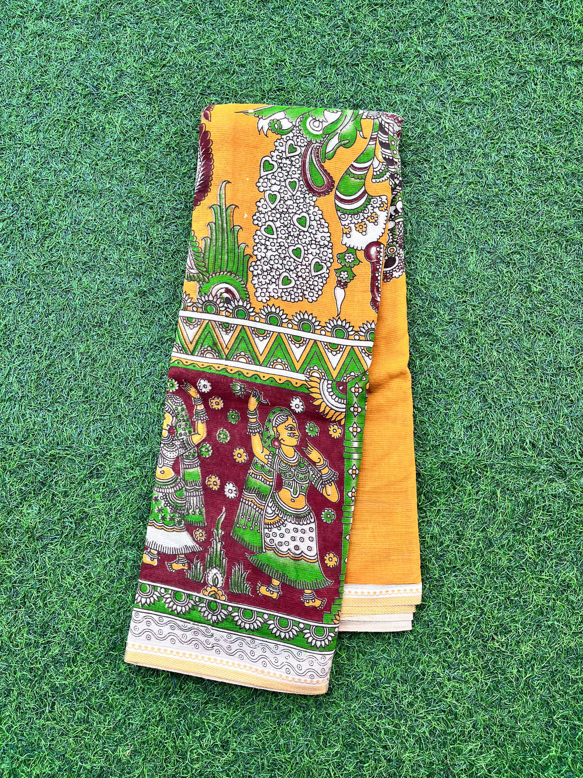 Kalamkari Cotton Small Zari Border Saree-KZB-SP-M040