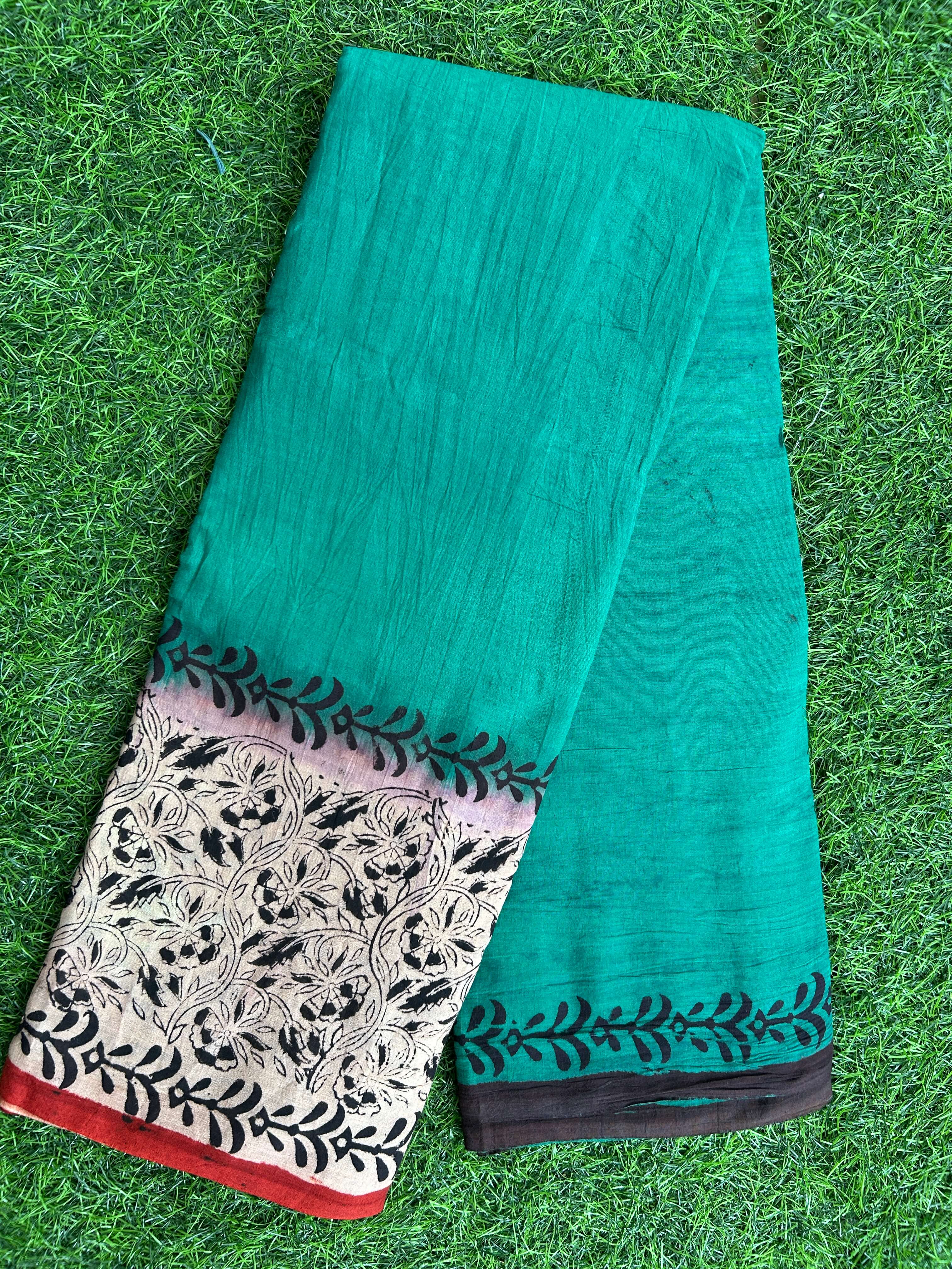 Kalamkari Cotton handprinted gap border Saree KCS-HPGB-M002