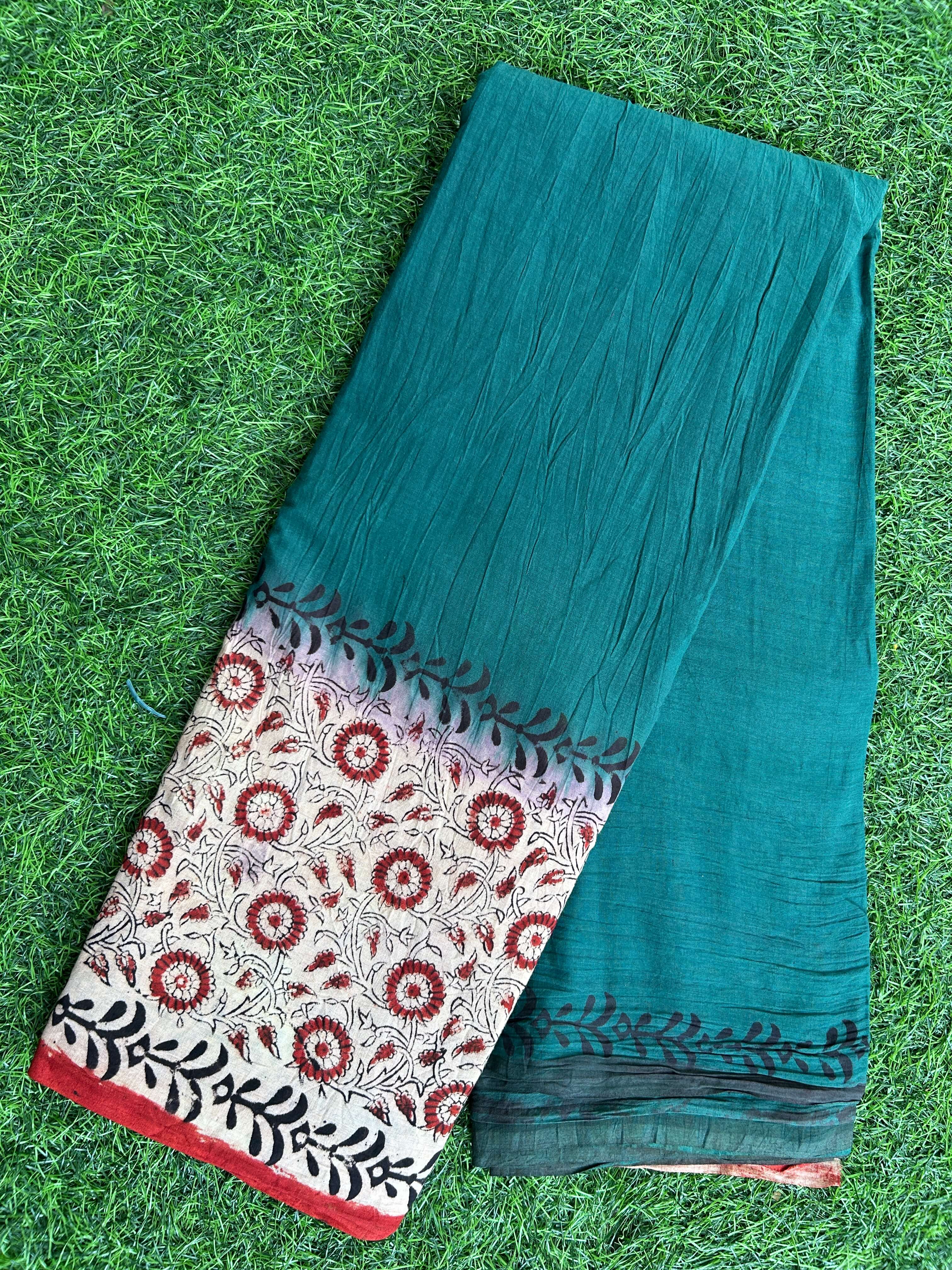 Kalamkari Cotton Hand Printed Gap Border Saree KCS-HPGB-M005