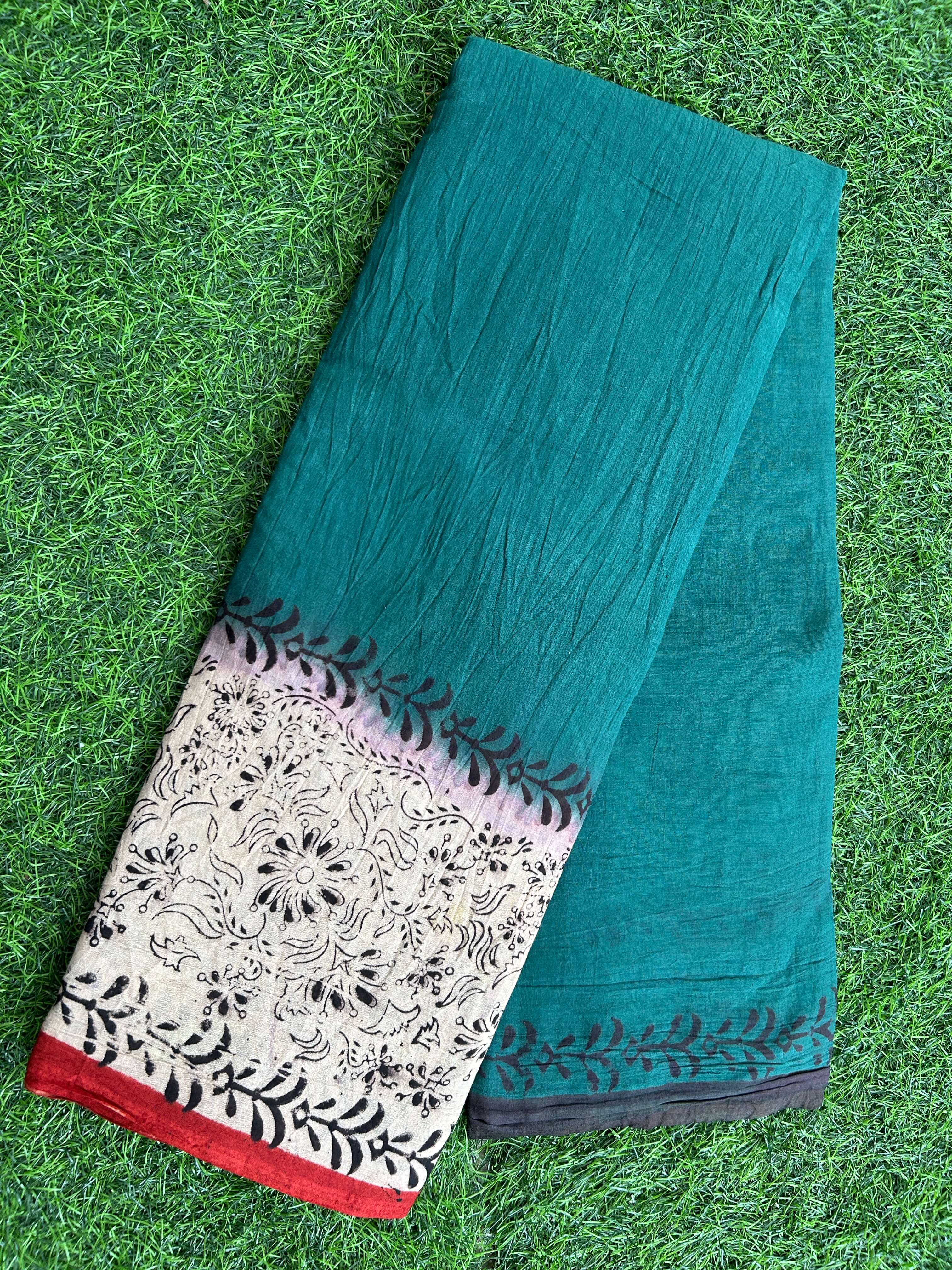 Kalamkari Cotton handprinted Gap border Saree KCS-HPGB-M010