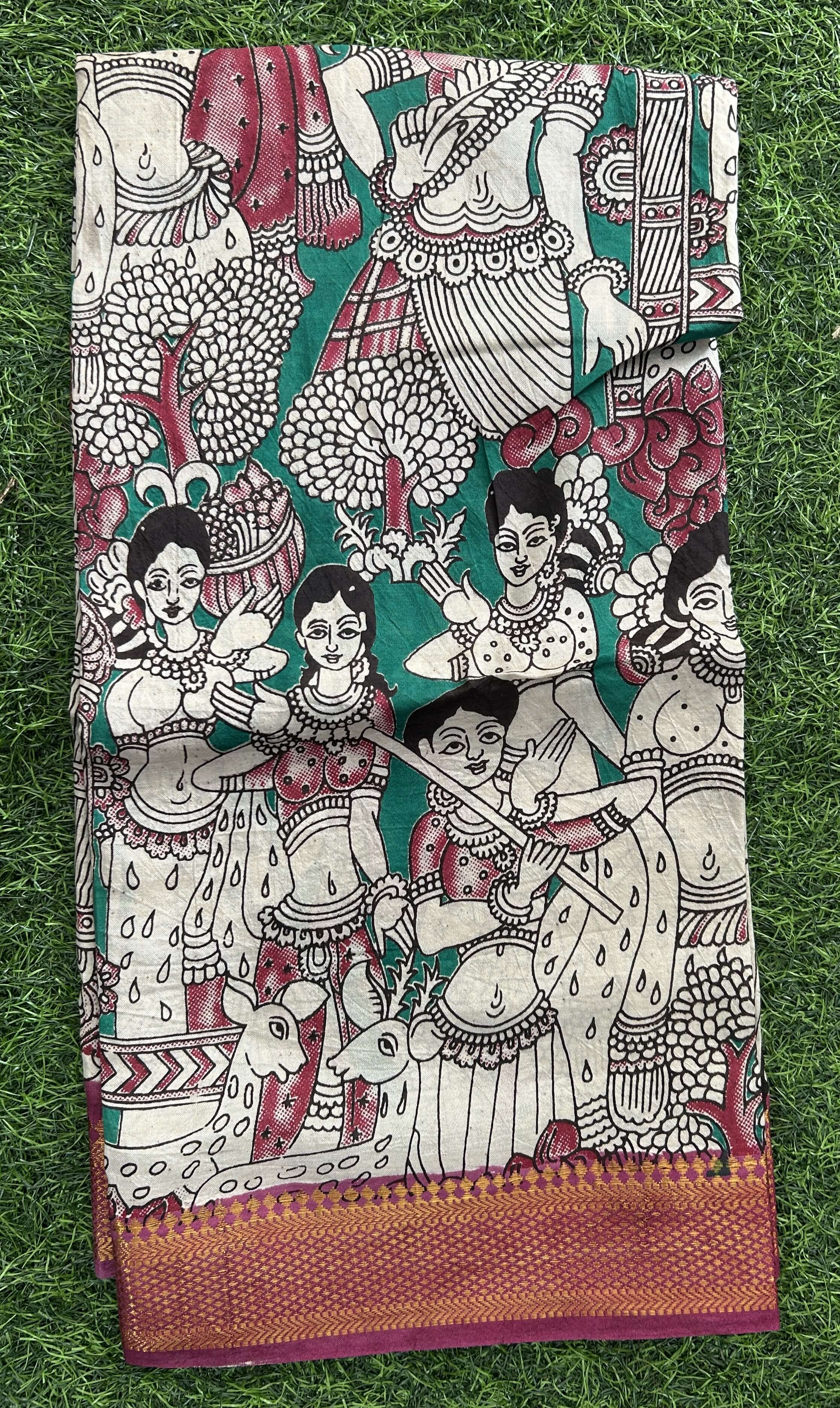 Nizam Border Kalamkari Dupatta- NBKHBD-N-M173