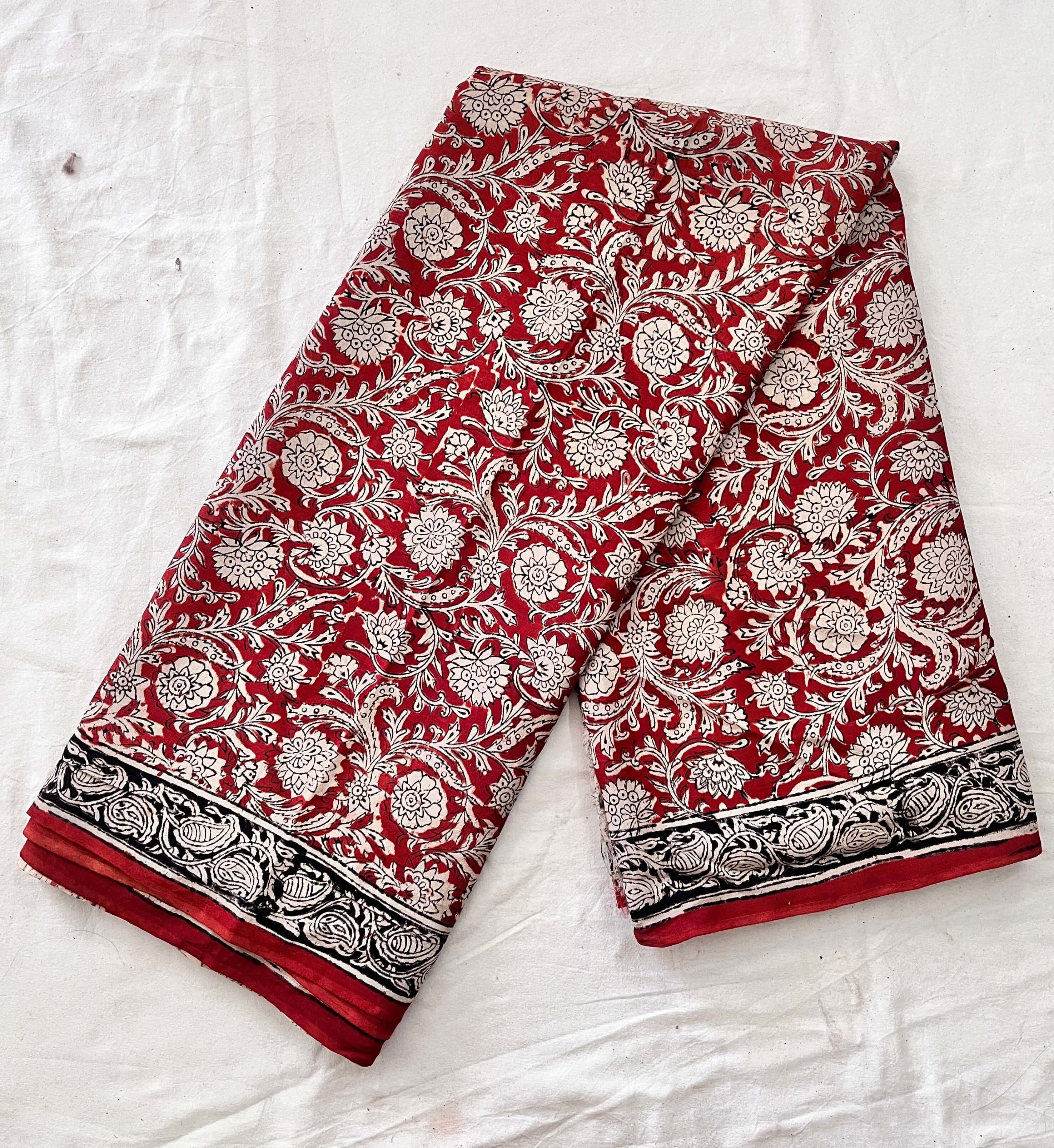 Hand Block Printed Kalamkari Chenuri Silk Saree KCSS-HB-M029