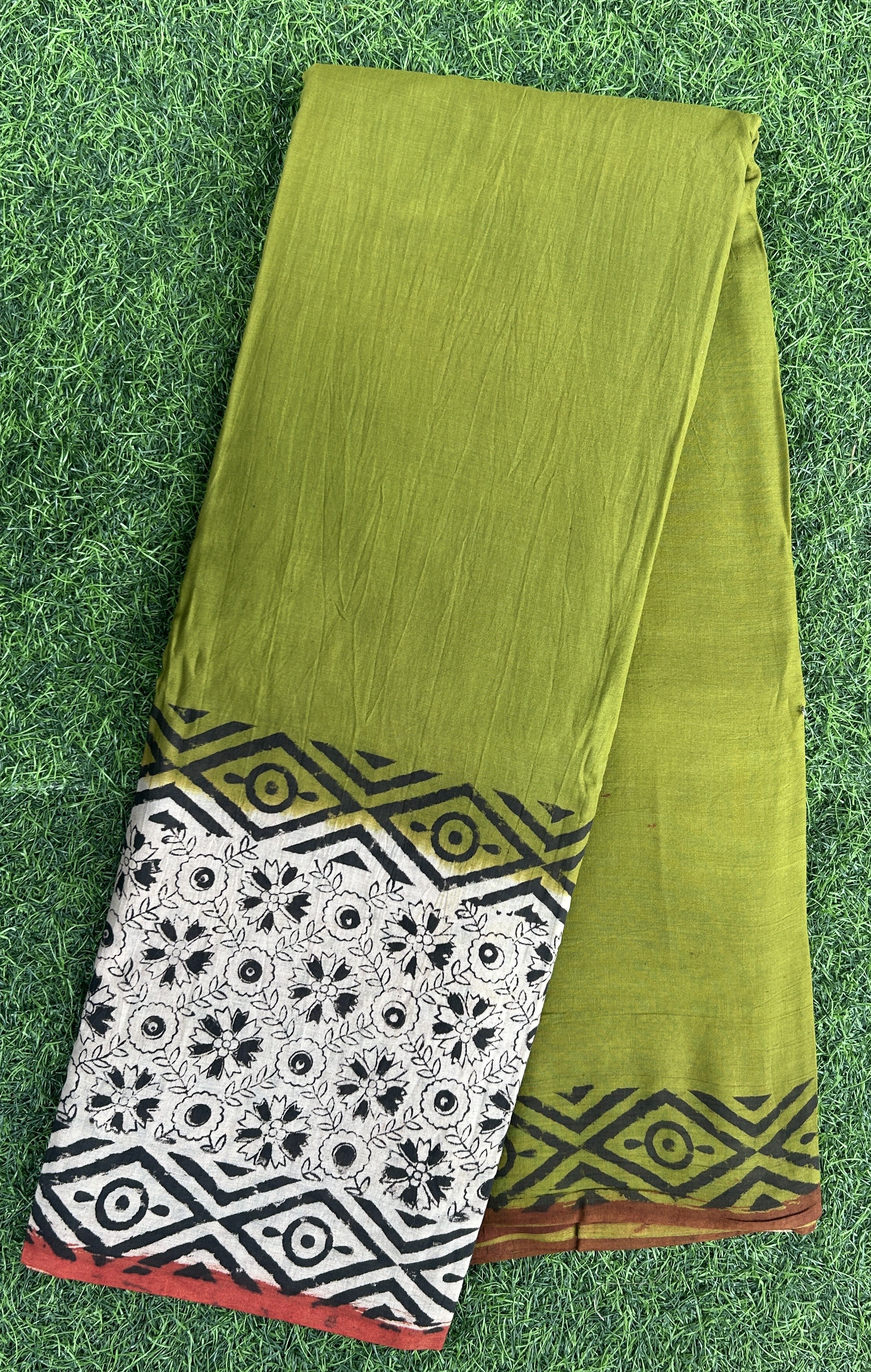 Kalamkari Cotton Hand Printed Gap Border Saree-KCS-HPGB-M073