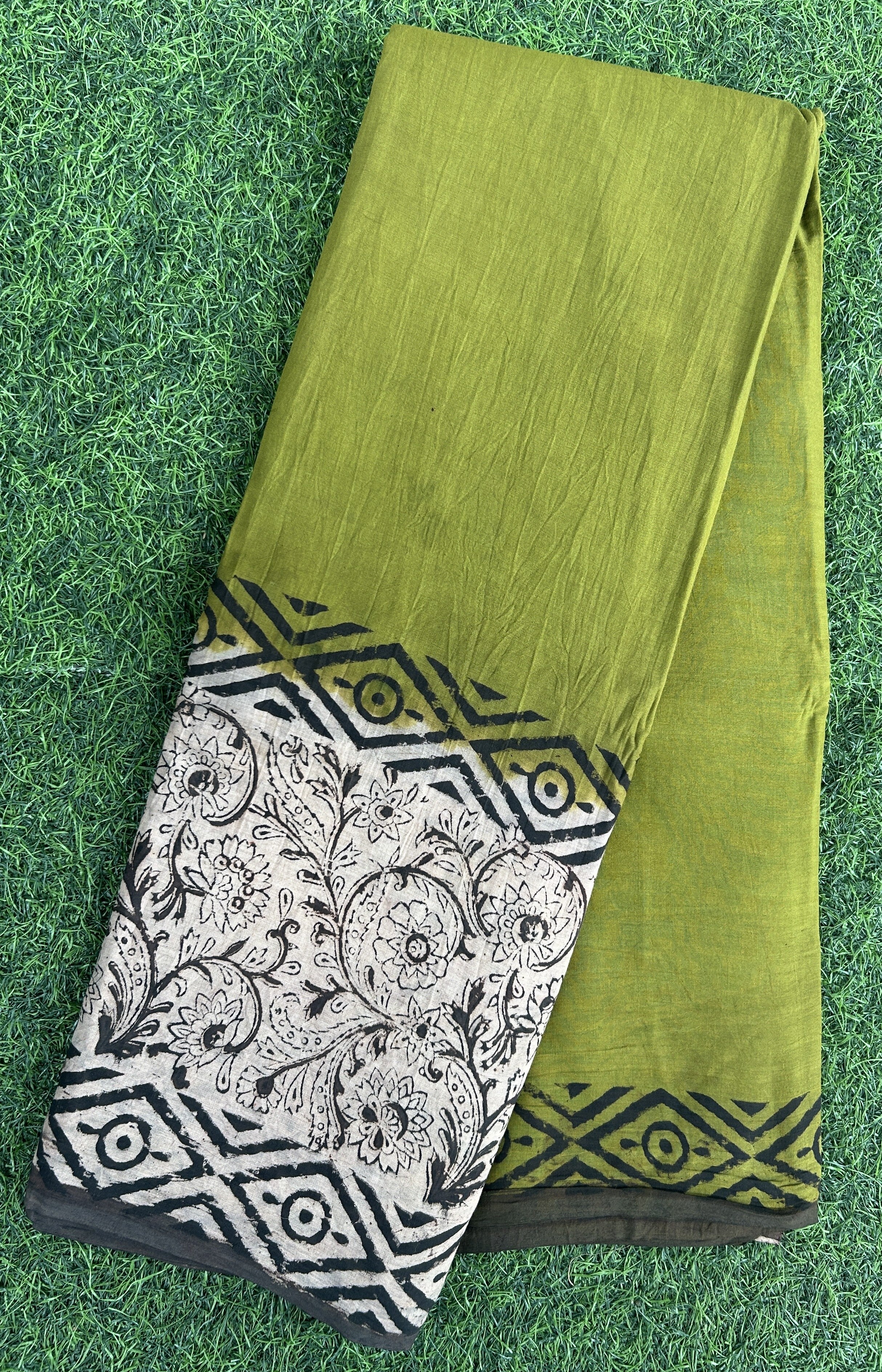 Kalamkari Cotton Hand Printed Gap Border Saree-KCS-HPGB-M077